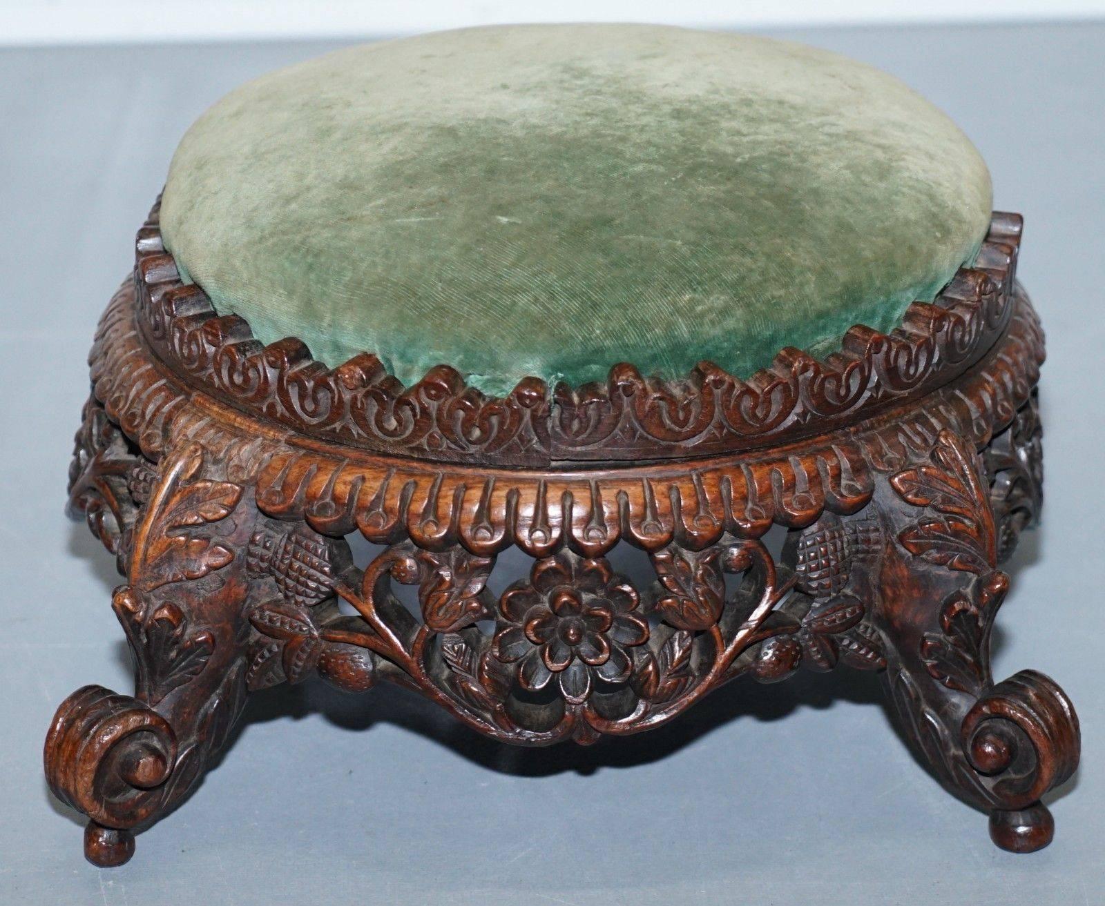 We are delighted to offer for sale this a very good looking and well-made stool from 19th century Burma

A rare find, the fretwork carving is a work of art, the timber is all hand sawn, the legs are as sculptural as they come

In terms of