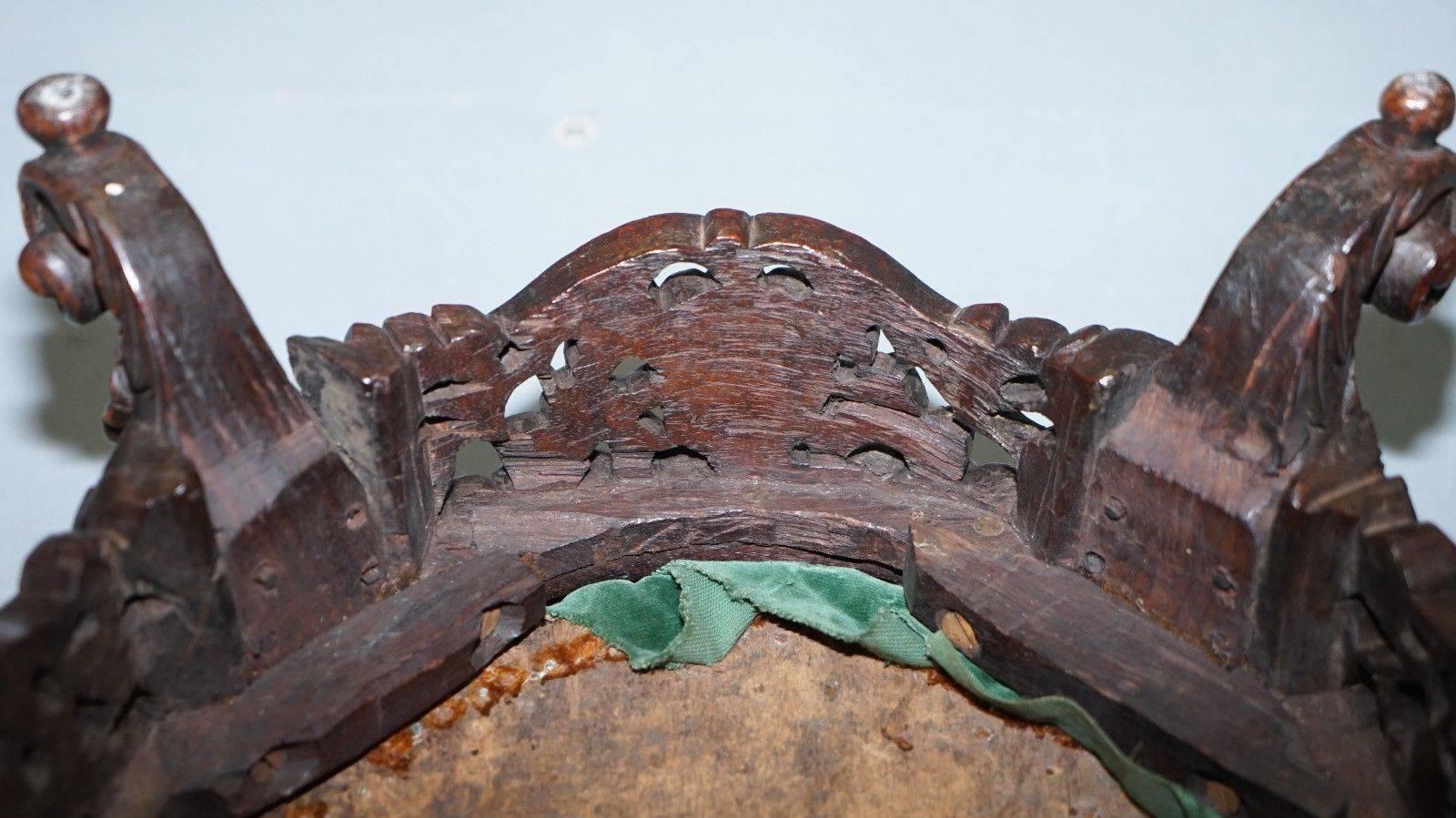 Lovely Small Hand-Carved Burmese Footstool Lovely Detailing All-Over Rare Find 3