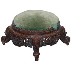 Antique Lovely Small Hand-Carved Burmese Footstool Lovely Detailing All-Over Rare Find
