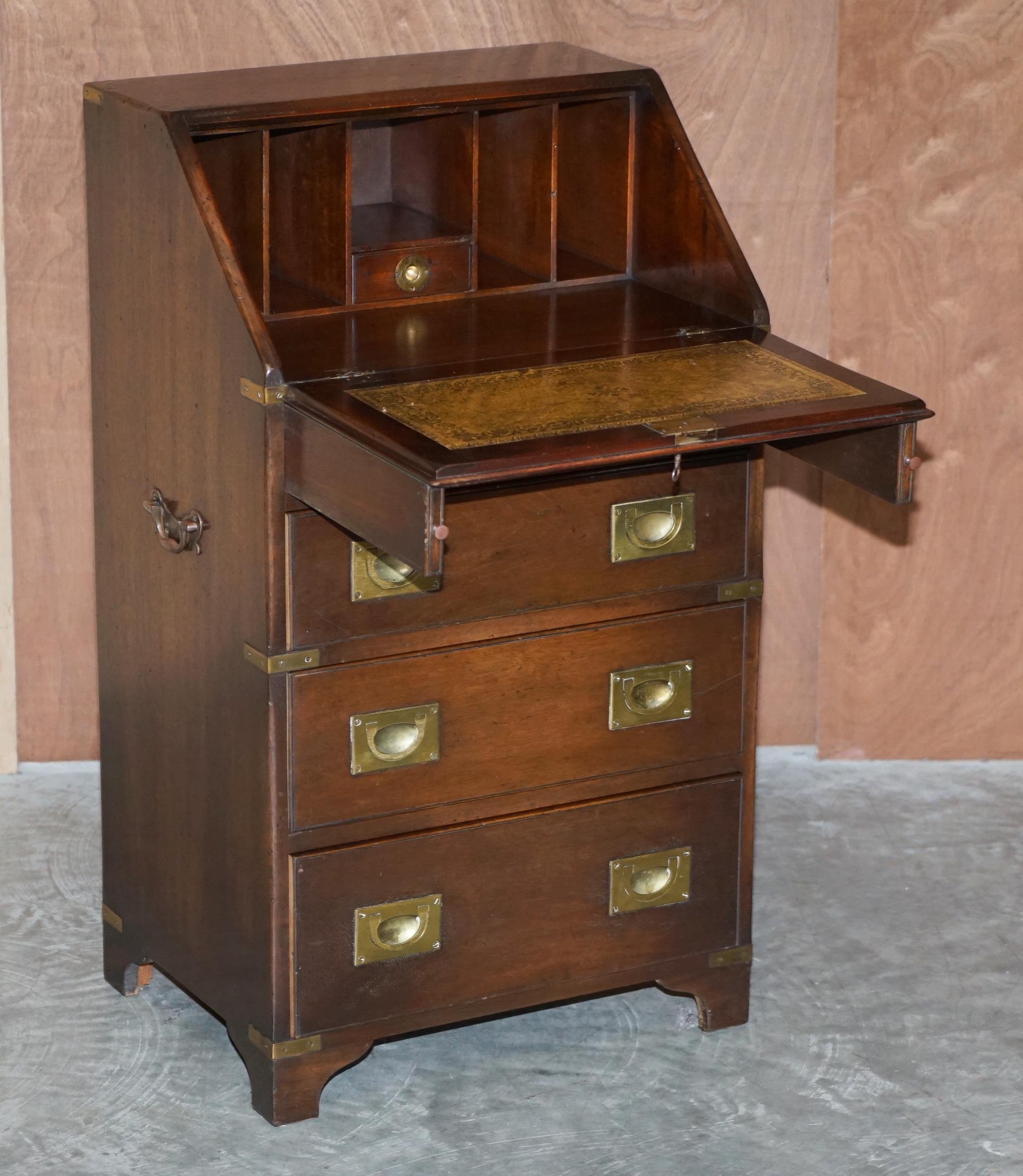 Lovely Small Harrods London Reh Kennedy Military Campaign Writing Bureau Desk For Sale 6