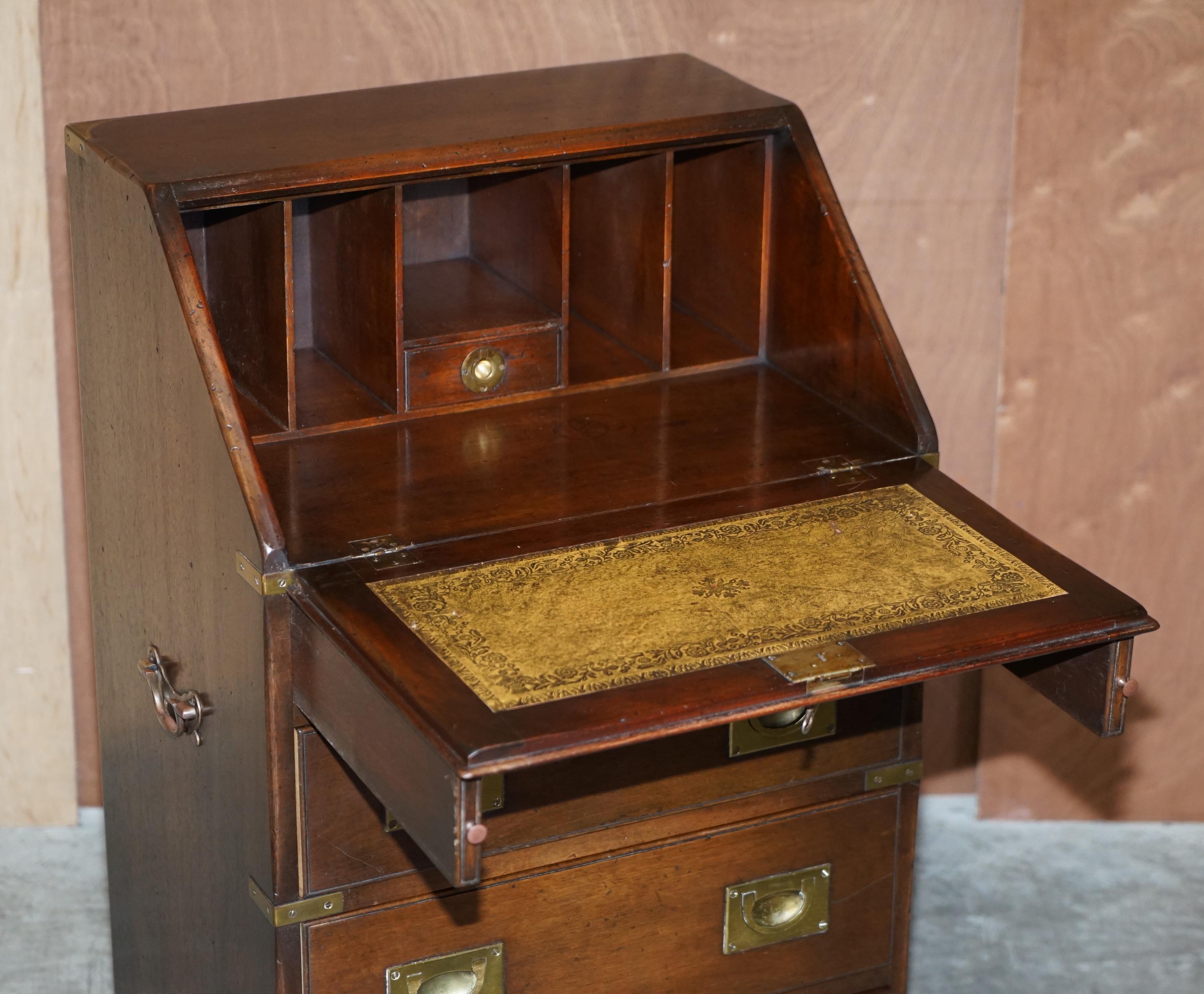 Lovely Small Harrods London Reh Kennedy Military Campaign Writing Bureau Desk For Sale 7