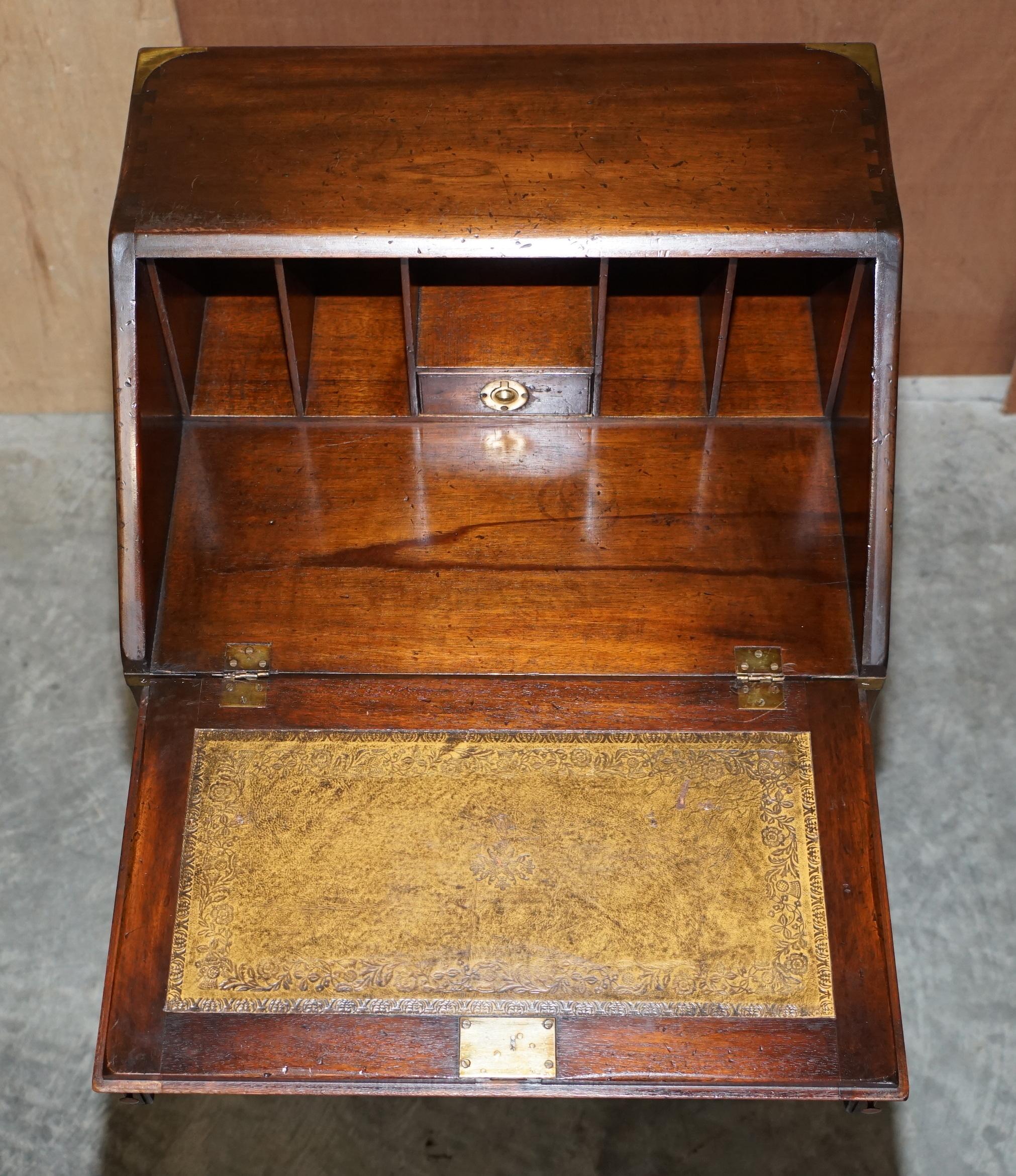 Lovely Small Harrods London Reh Kennedy Military Campaign Writing Bureau Desk For Sale 8