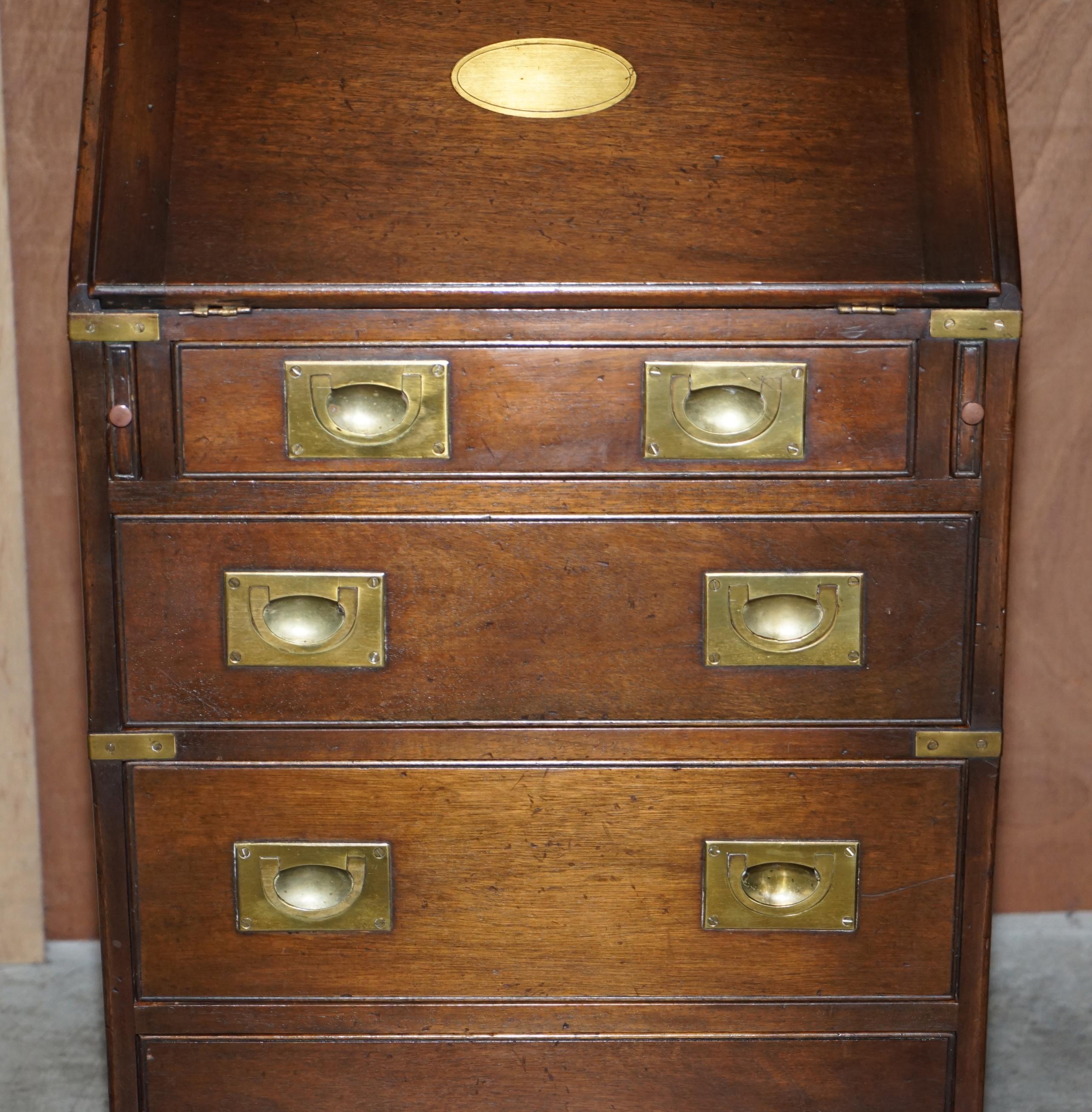 Hand-Crafted Lovely Small Harrods London Reh Kennedy Military Campaign Writing Bureau Desk For Sale