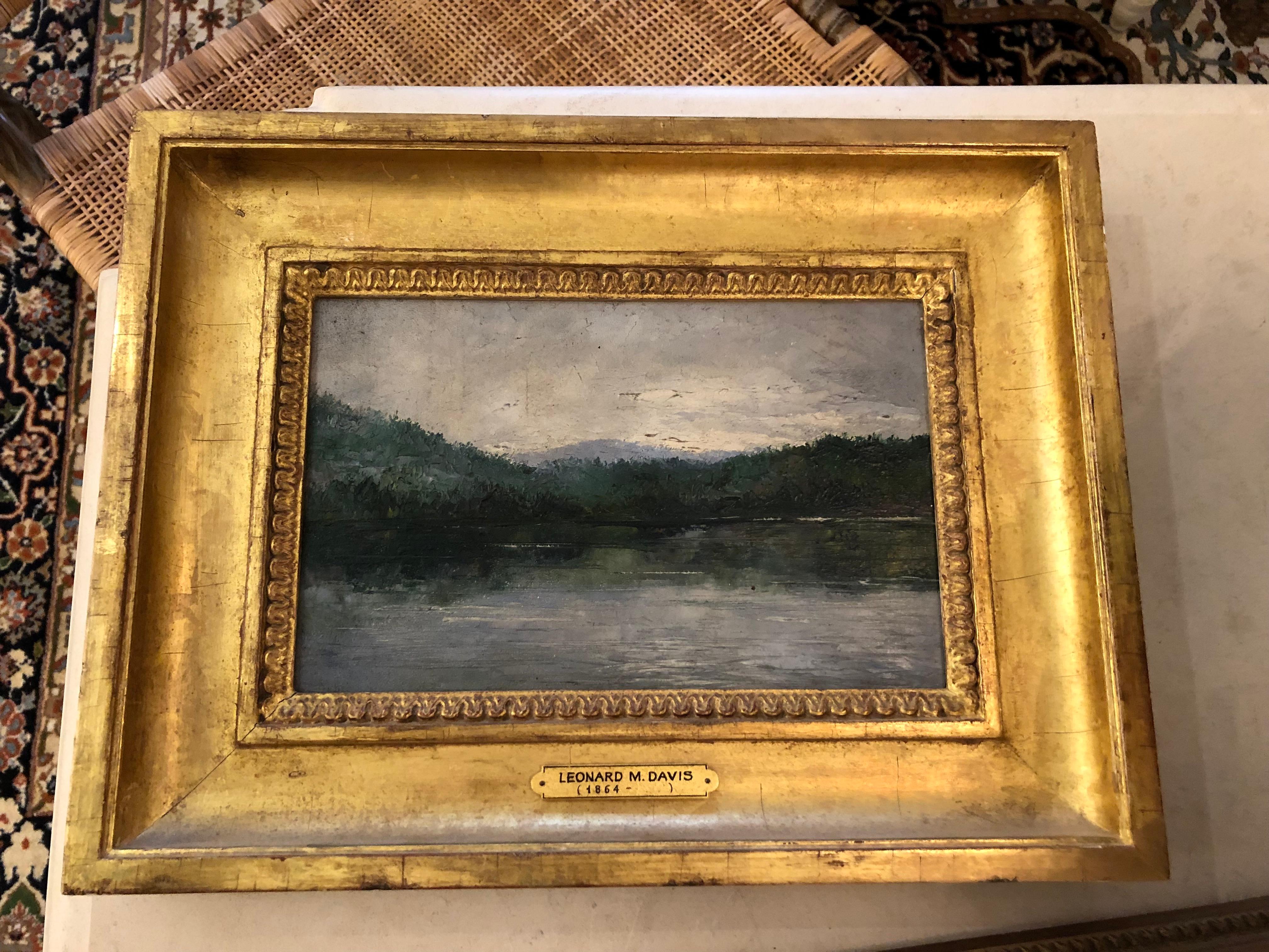 Canvas Lovely Small Leonard Davis Original Painting of Lake Landscape