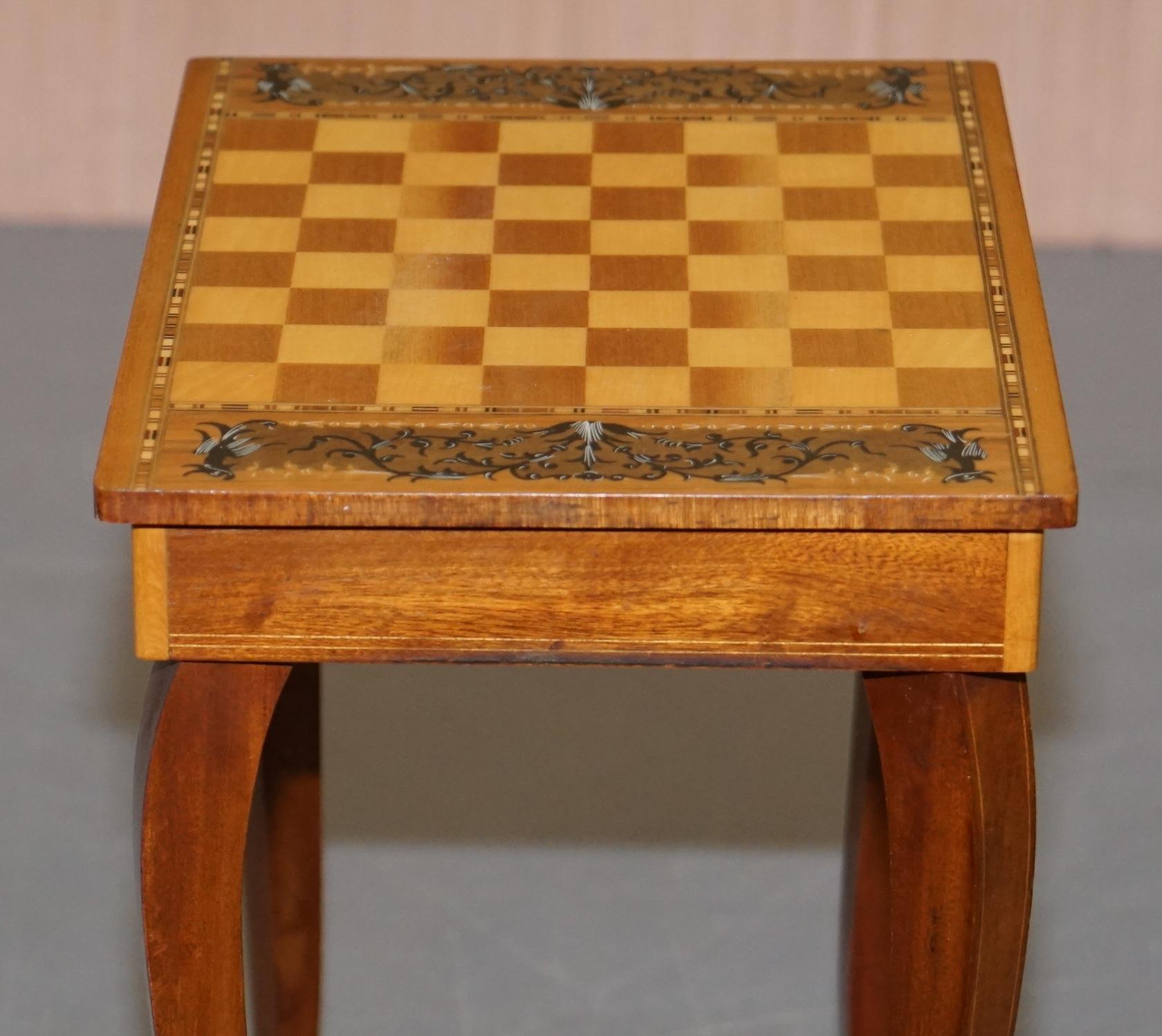 Hand-Crafted Lovely Small Musical Chess Backgammon Games Table with Drawer and Chess Pieces