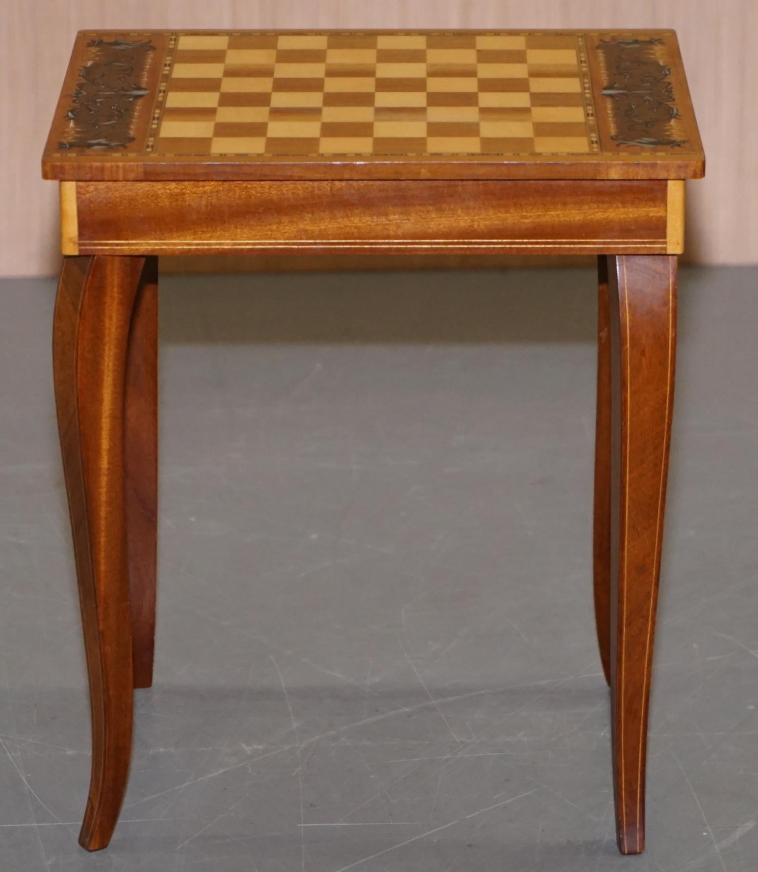 20th Century Lovely Small Musical Chess Backgammon Games Table with Drawer and Chess Pieces