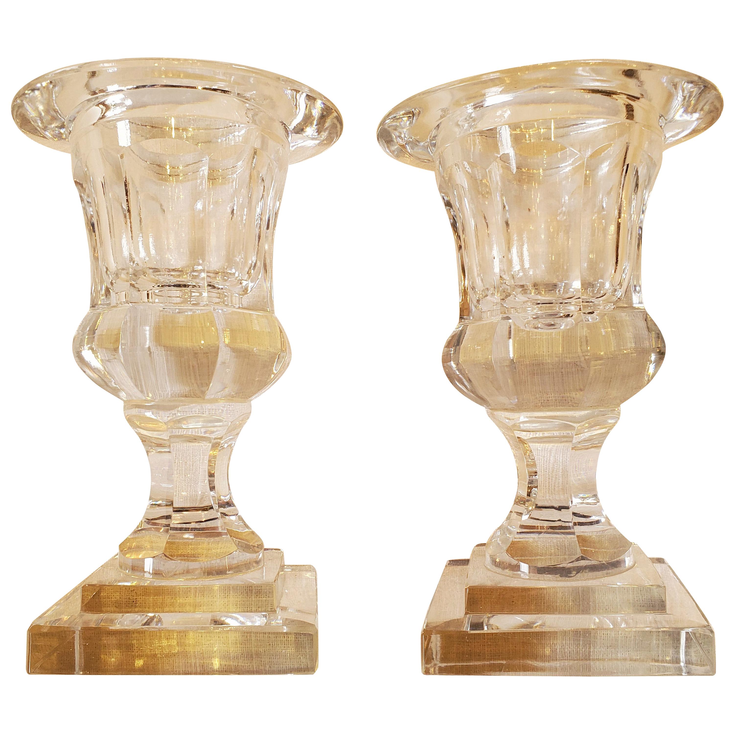 Lovely Small Pair of Crystal Urns