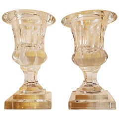 Vintage Lovely Small Pair of Crystal Urns