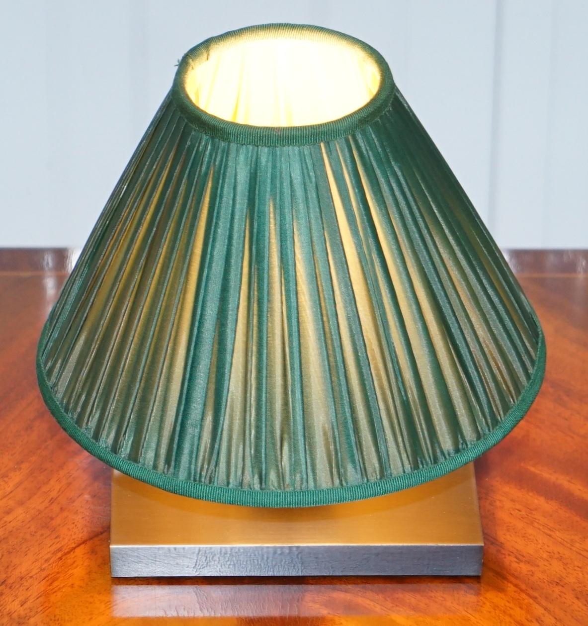Modern Lovely Small Table Lamp with Cast Metal Base and Green Shade Good Light Transfer