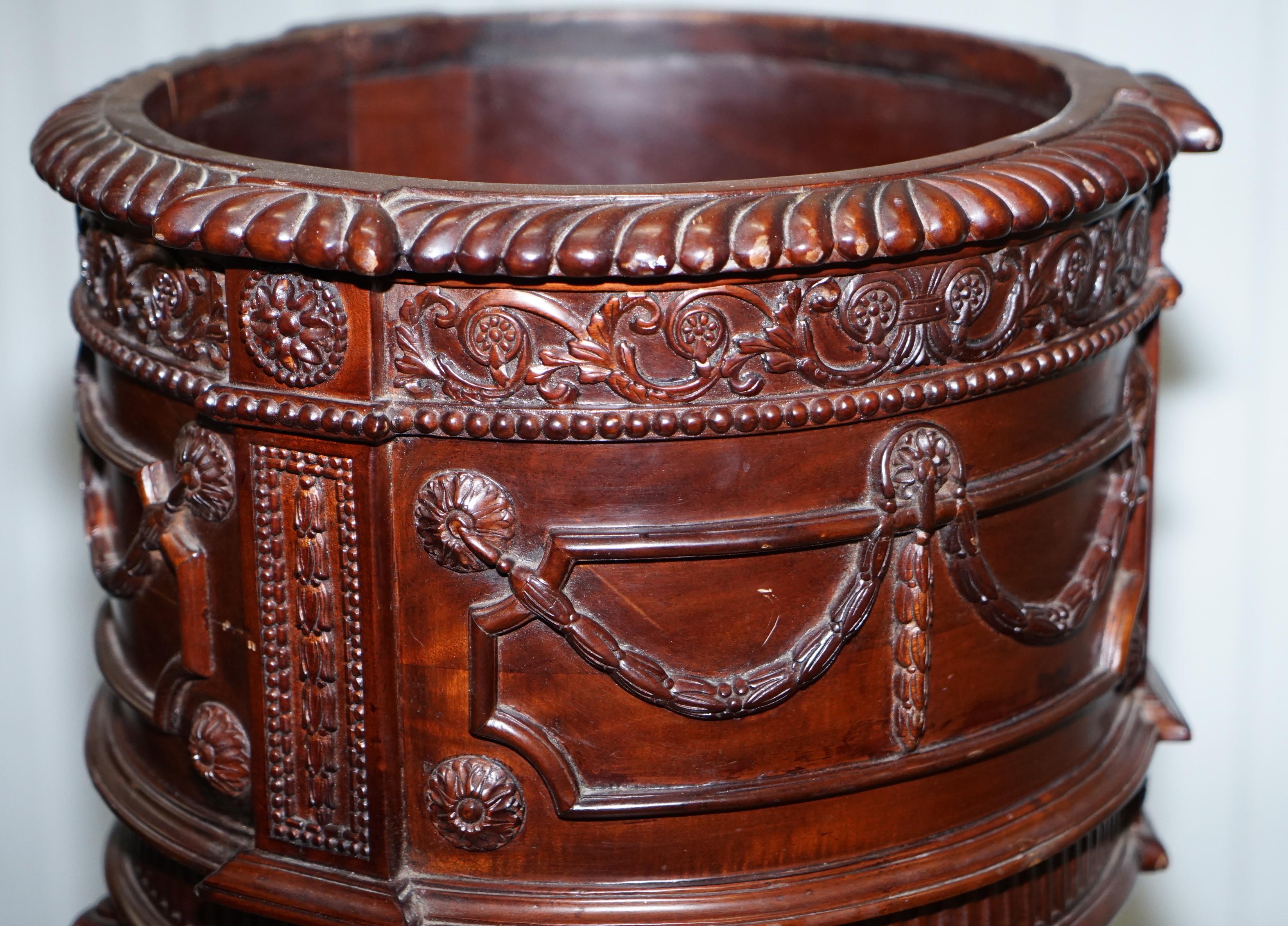 Lovely Solid Mahogany French Imperial Style Plant Pot Ornate Detailing All over 6