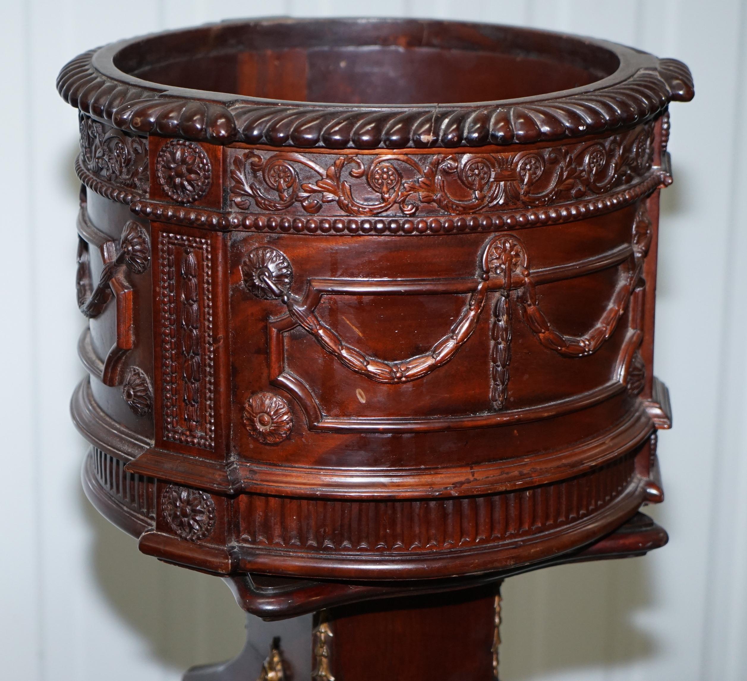 French Provincial Lovely Solid Mahogany French Imperial Style Plant Pot Ornate Detailing All over