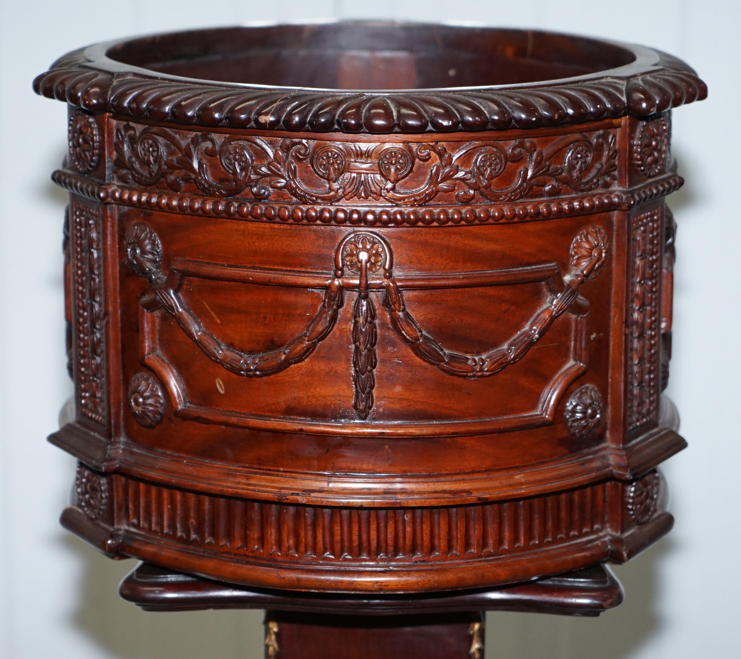 Hand-Carved Lovely Solid Mahogany French Imperial Style Plant Pot Ornate Detailing All over