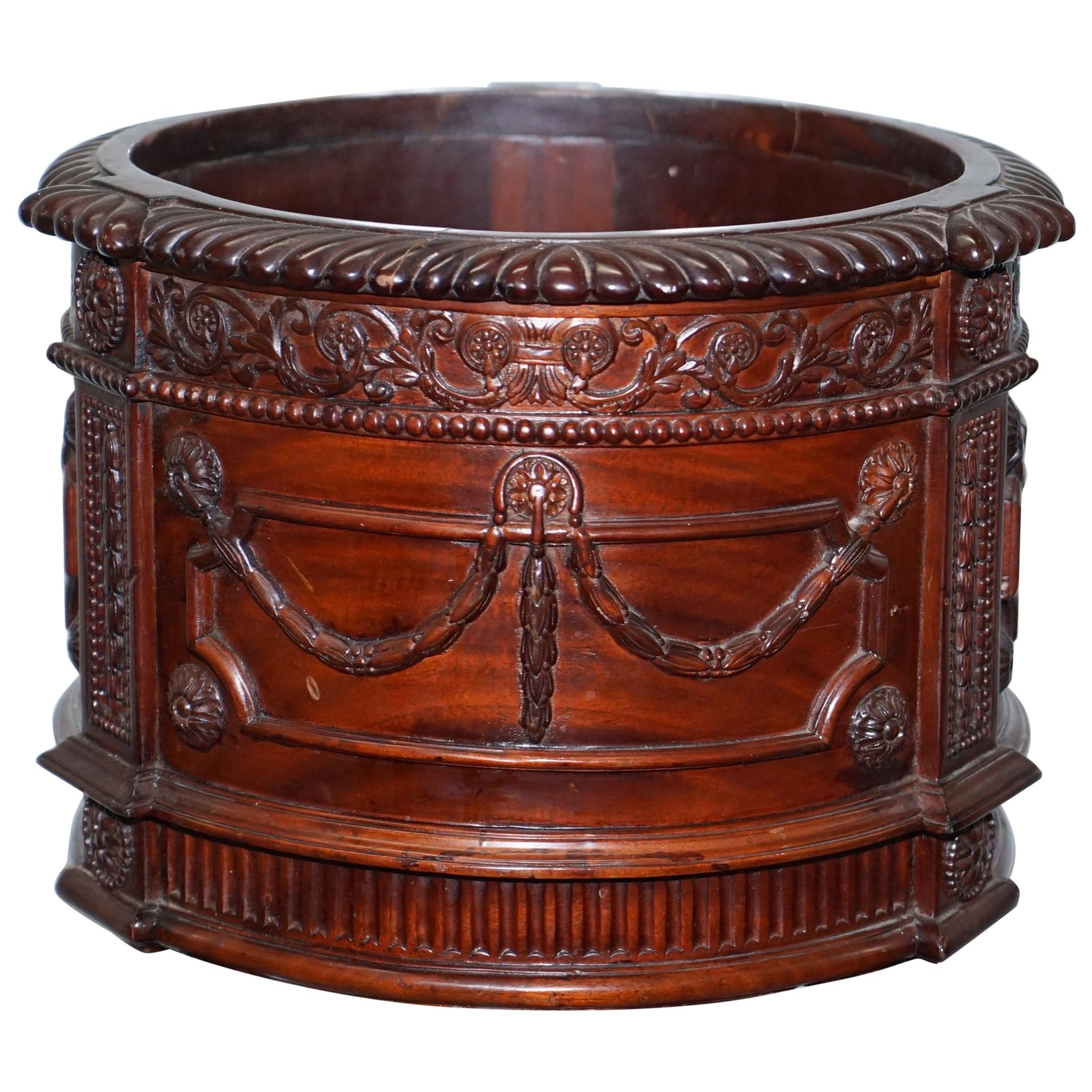 Lovely Solid Mahogany French Imperial Style Plant Pot Ornate Detailing All over