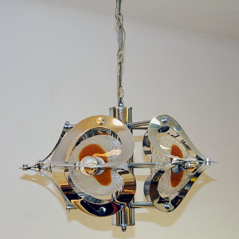 Mid-20th Century Lovely Space Age Italian Muranoglass and Chrome Ceiling lamp 1960s
