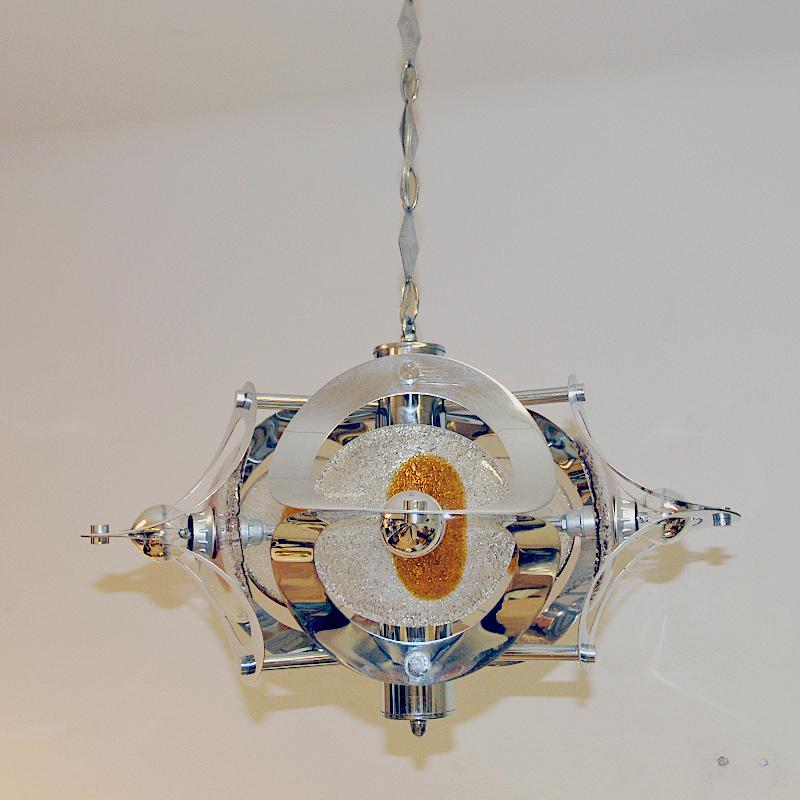 Art Glass Lovely Space Age Italian Muranoglass and Chrome Ceiling lamp 1960s