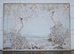 LOVELY SPLENDER FOREST TWO PEACOCKS FRAMED CANVAS ART PRiNT