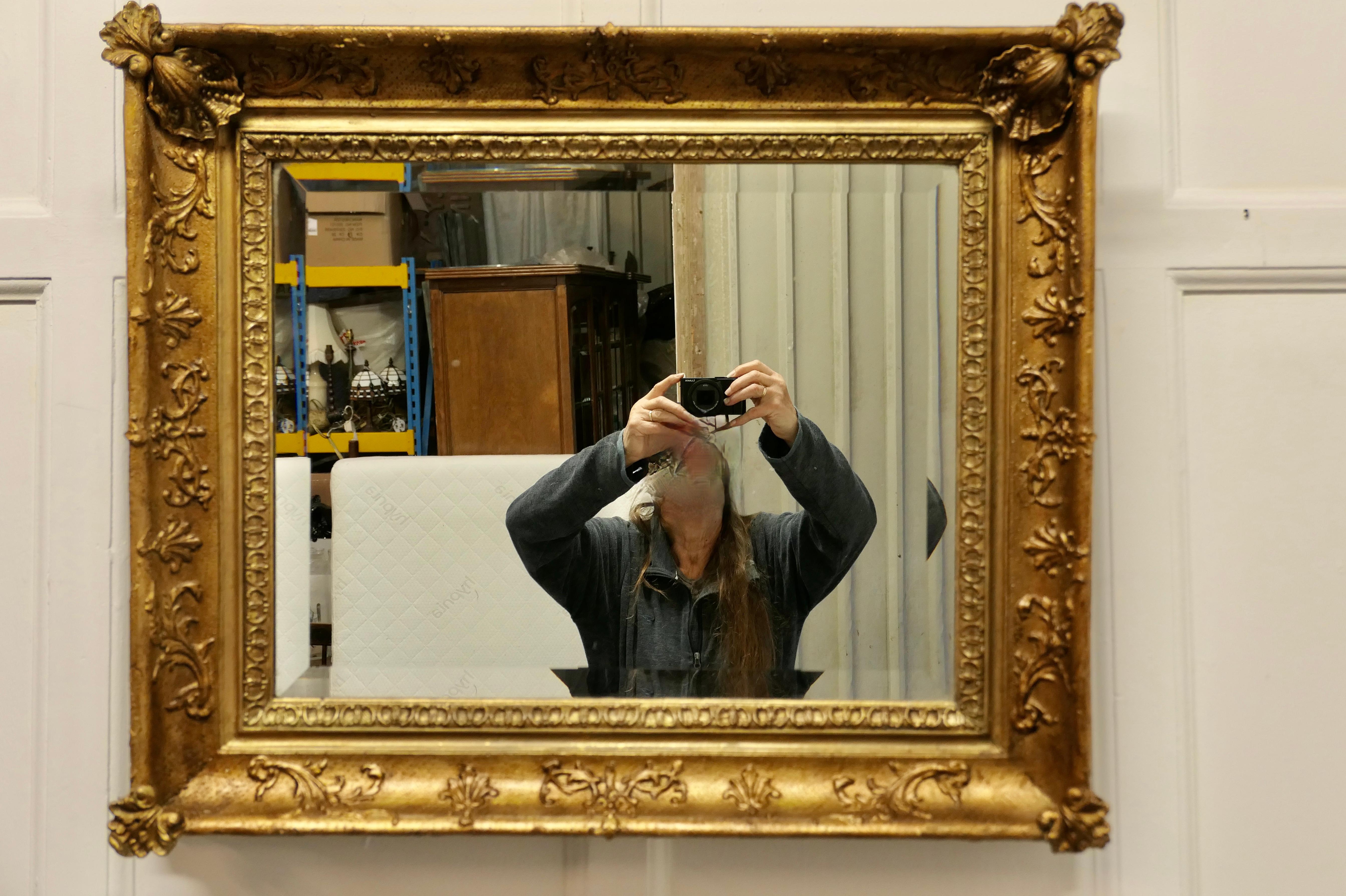 19th Century Lovely Square Gilt Rococo Wall Mirror For Sale