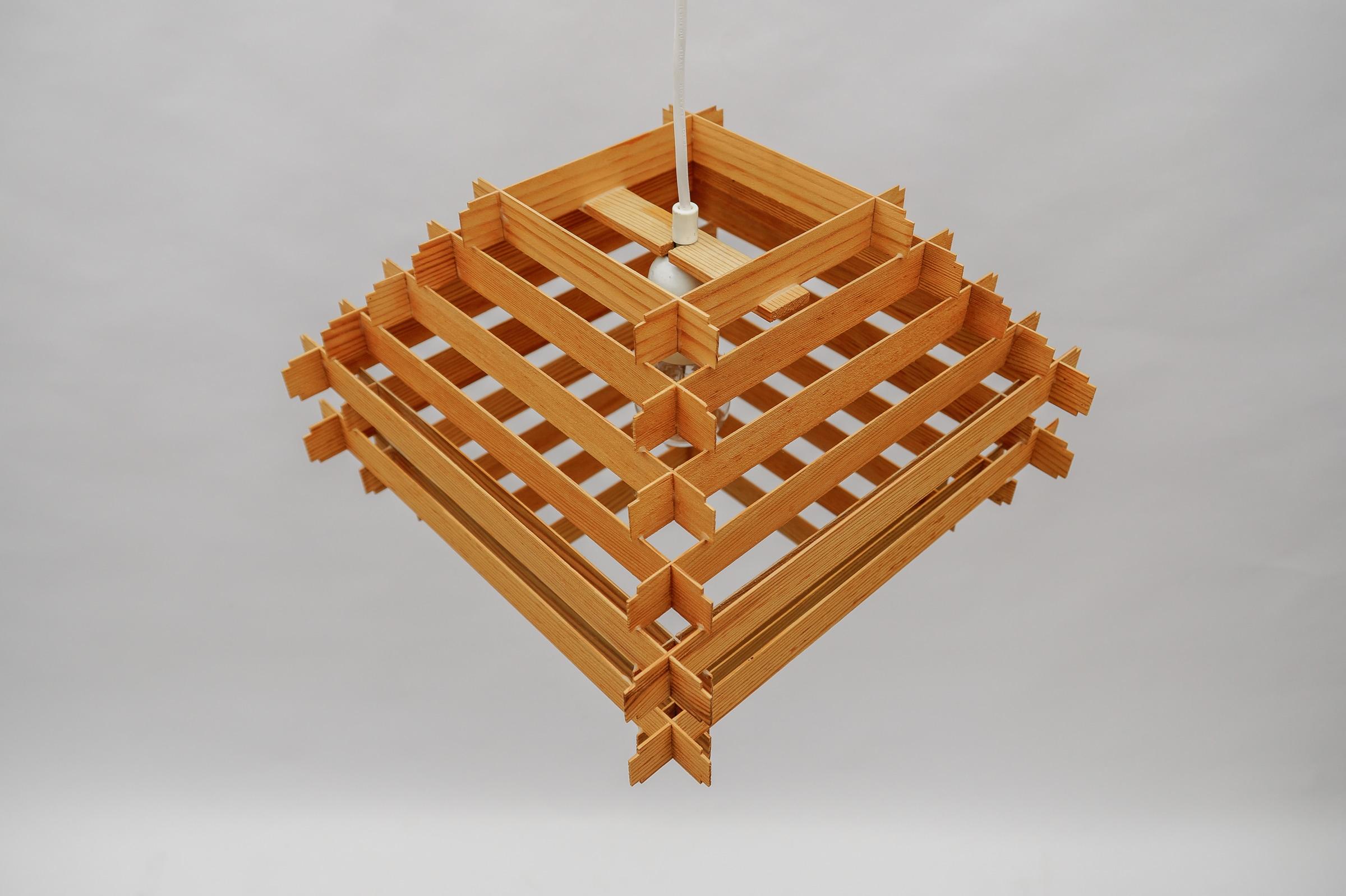 Lovely Stepped Wooden Ceilling Slat Lamp, 1960s Scandinavian For Sale 6
