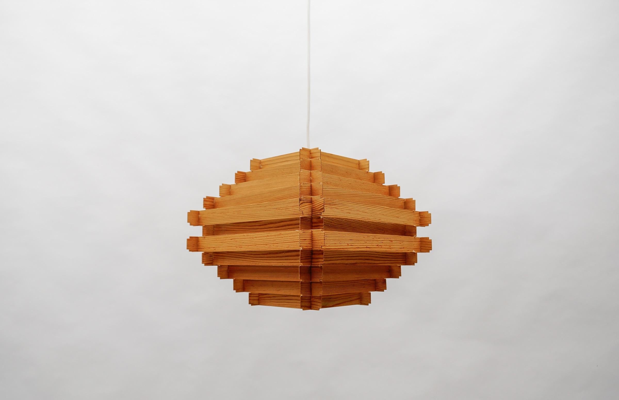 Mid-Century Modern Lovely Stepped Wooden Ceilling Slat Lamp, 1960s Scandinavian For Sale