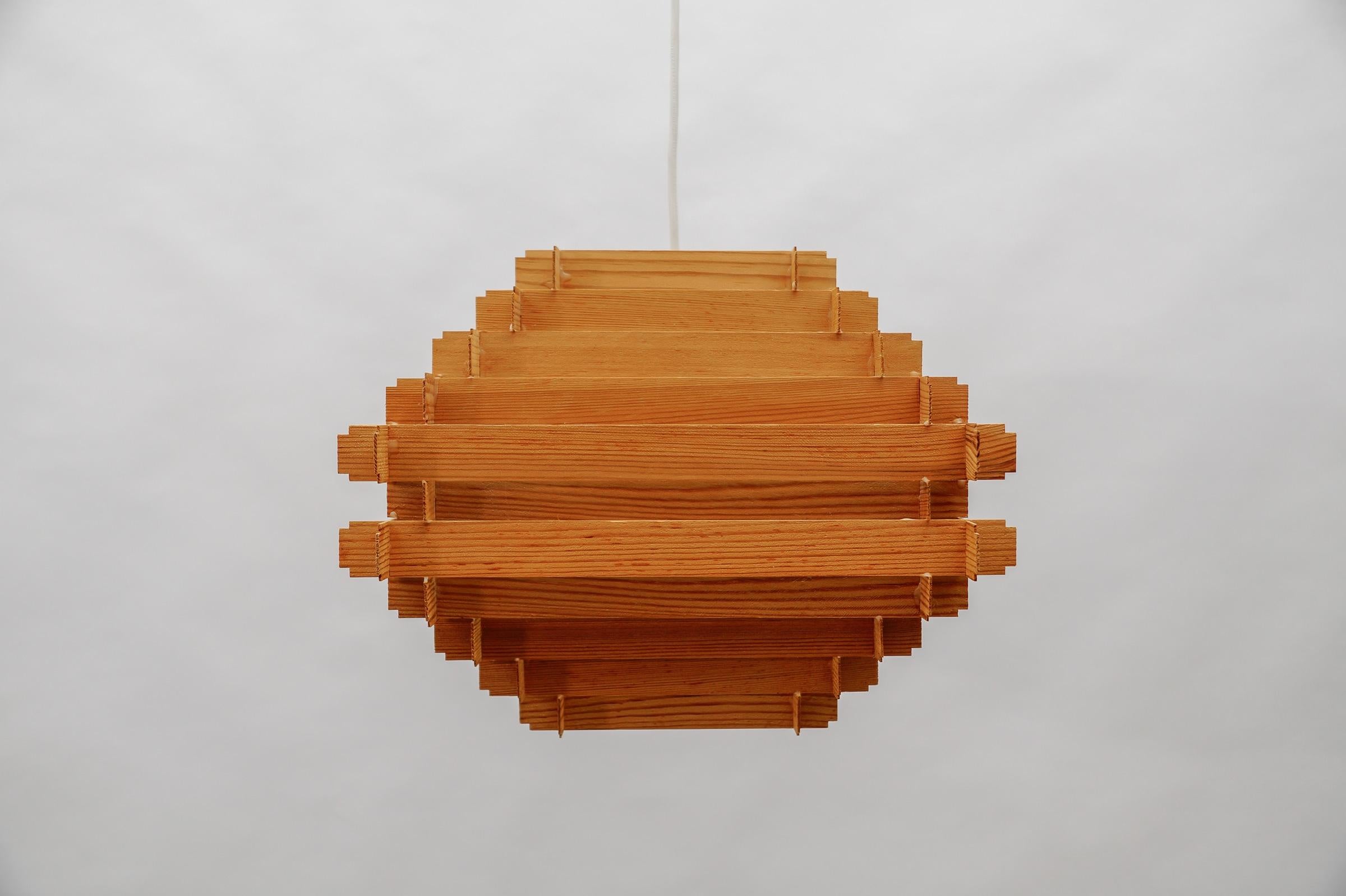 Lovely Stepped Wooden Ceilling Slat Lamp, 1960s Scandinavian For Sale 2