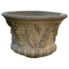 Lovely Stone Planter Urn with Floral Relief Decoration