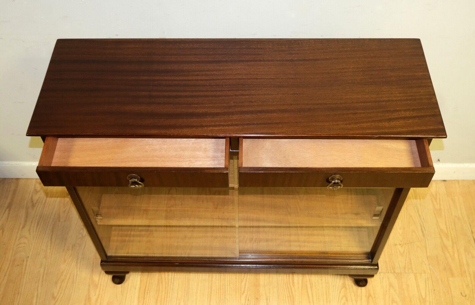 Hand-Crafted LOVELY STRONGBOW HARDWOOD DiSPLAY CABINET SLIDING GLASS DOORS ON CABRIOLE LEGS