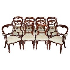 Lovely Suite of 12 Harrods London Medallion Back Carved Hardwood Dining Chairs