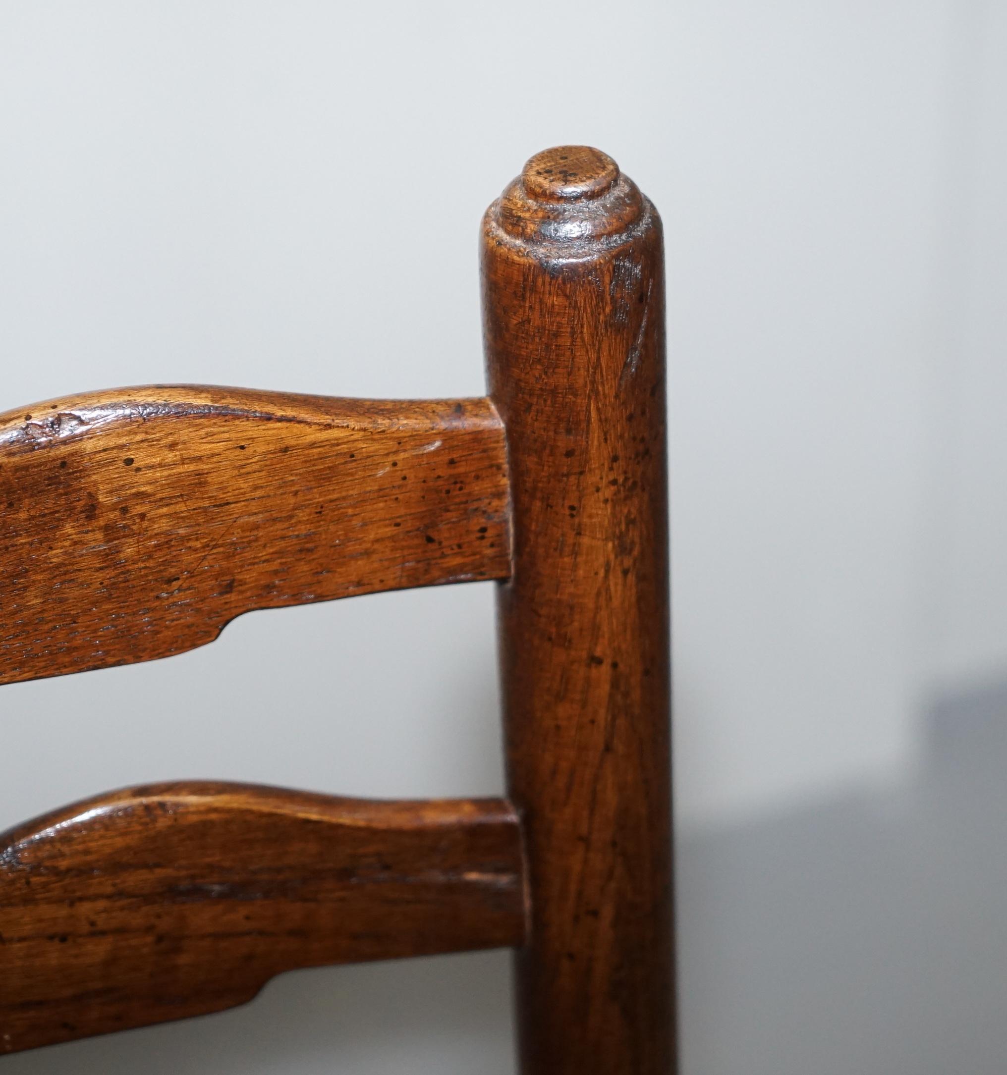 Lovely Suite of Eight circa 1880 Dutch Ladder Back Oak Rush Seat Dining Chairs 8 3