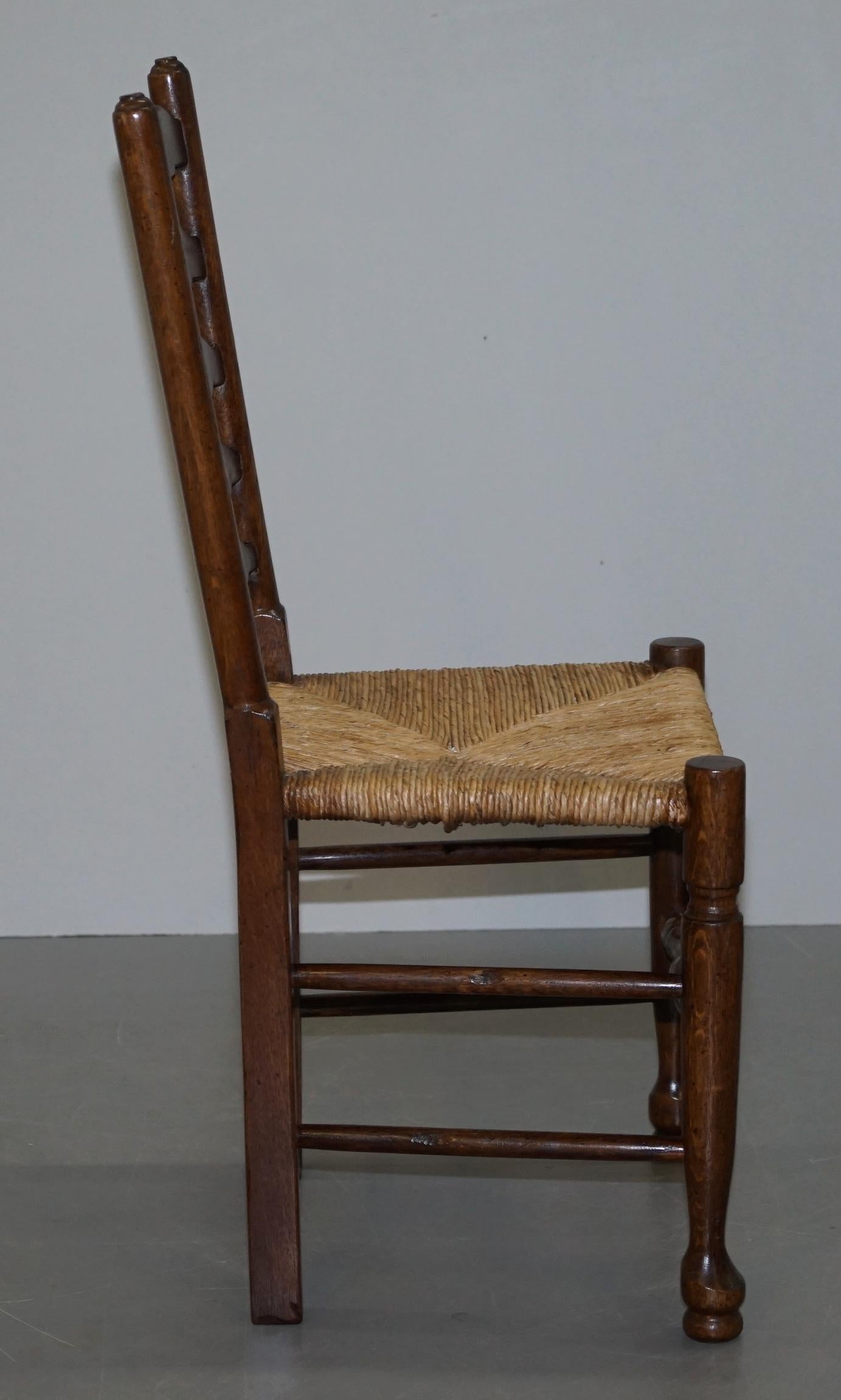 Lovely Suite of Eight circa 1880 Dutch Ladder Back Oak Rush Seat Dining Chairs 8 4
