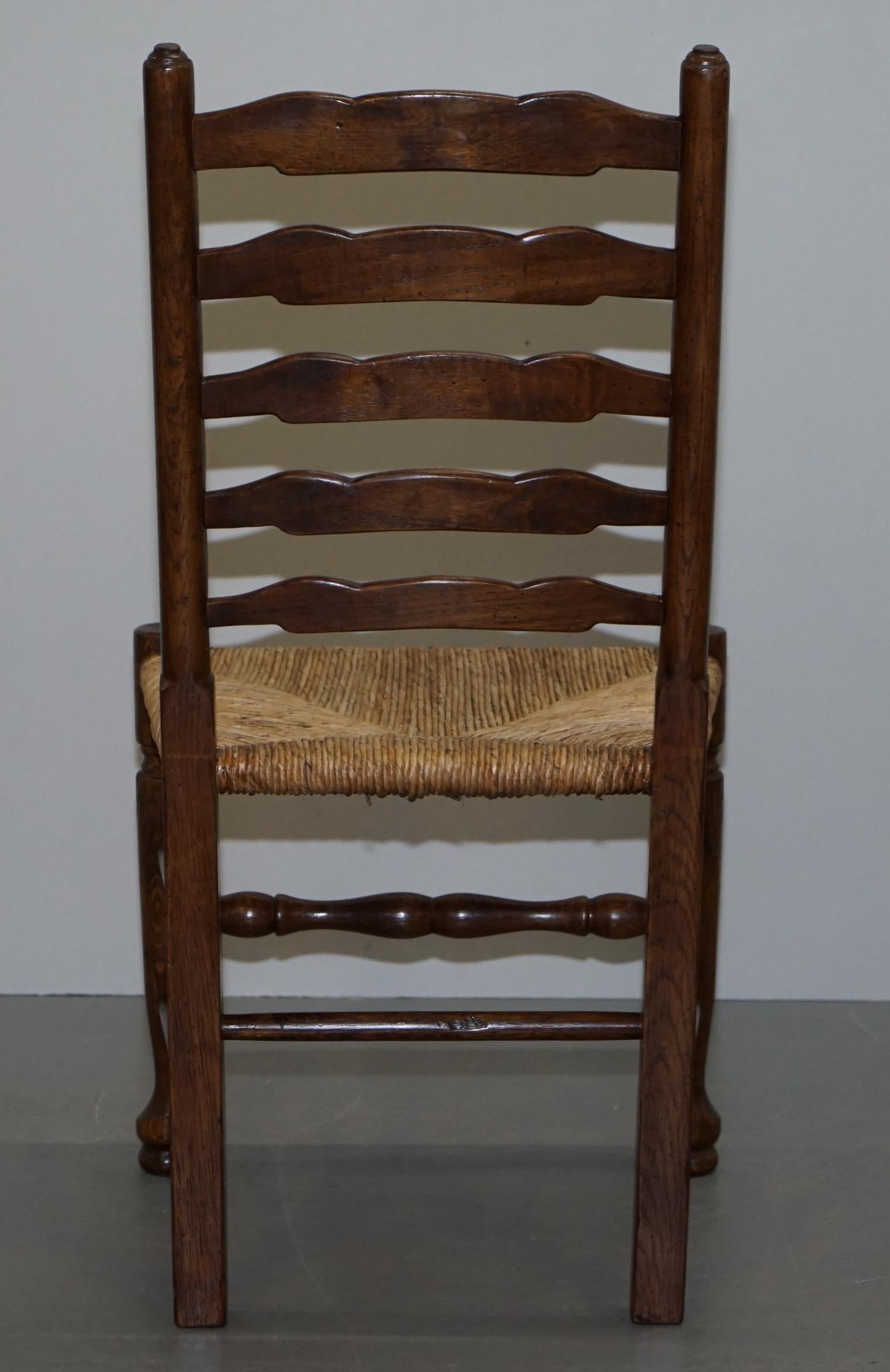 Lovely Suite of Eight circa 1880 Dutch Ladder Back Oak Rush Seat Dining Chairs 8 5
