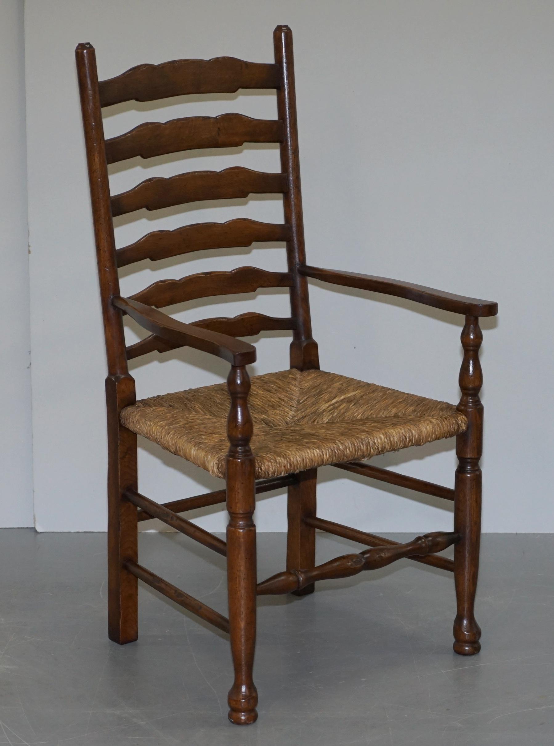 Lovely Suite of Eight circa 1880 Dutch Ladder Back Oak Rush Seat Dining Chairs 8 7