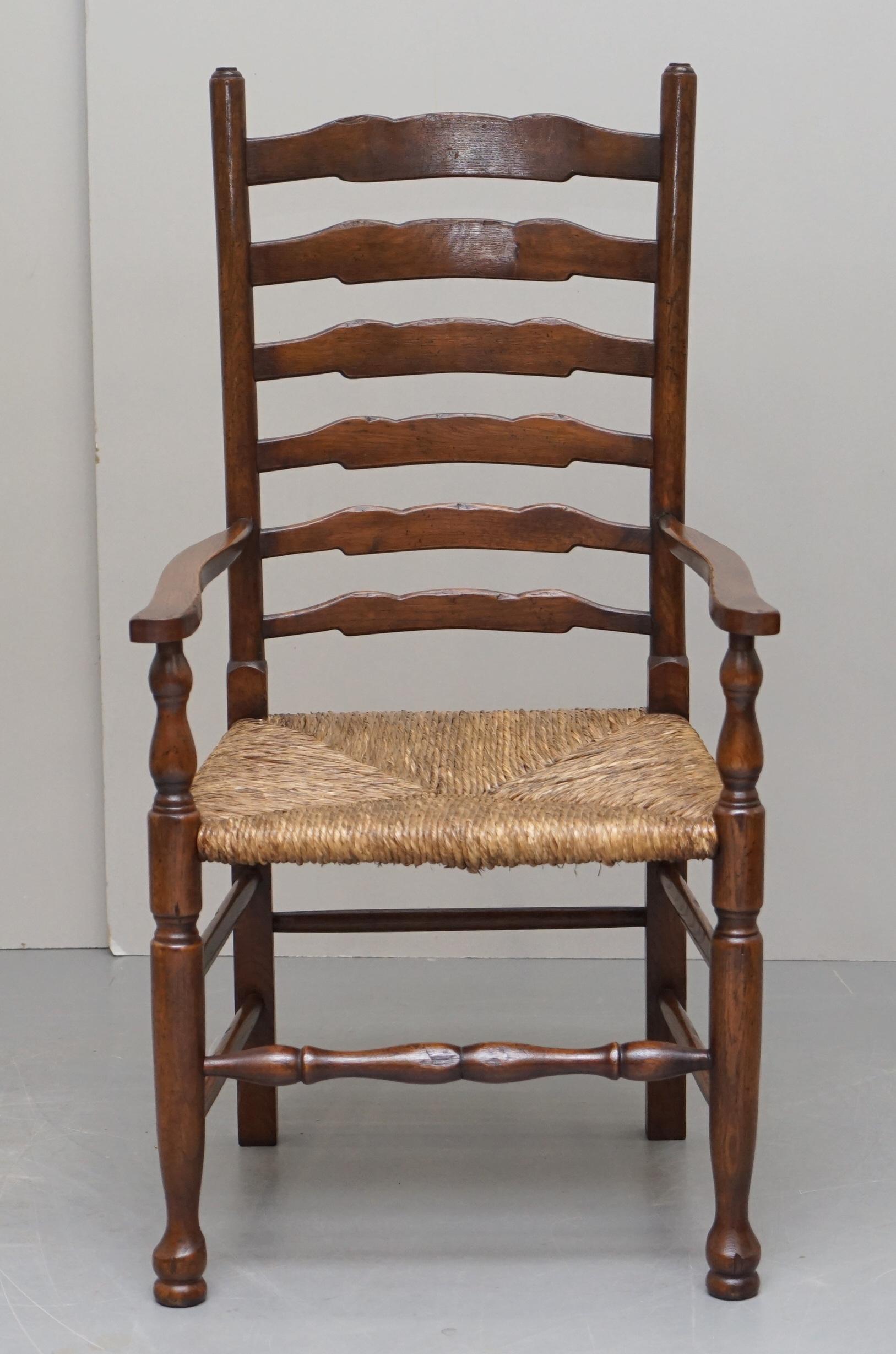 Lovely Suite of Eight circa 1880 Dutch Ladder Back Oak Rush Seat Dining Chairs 8 8