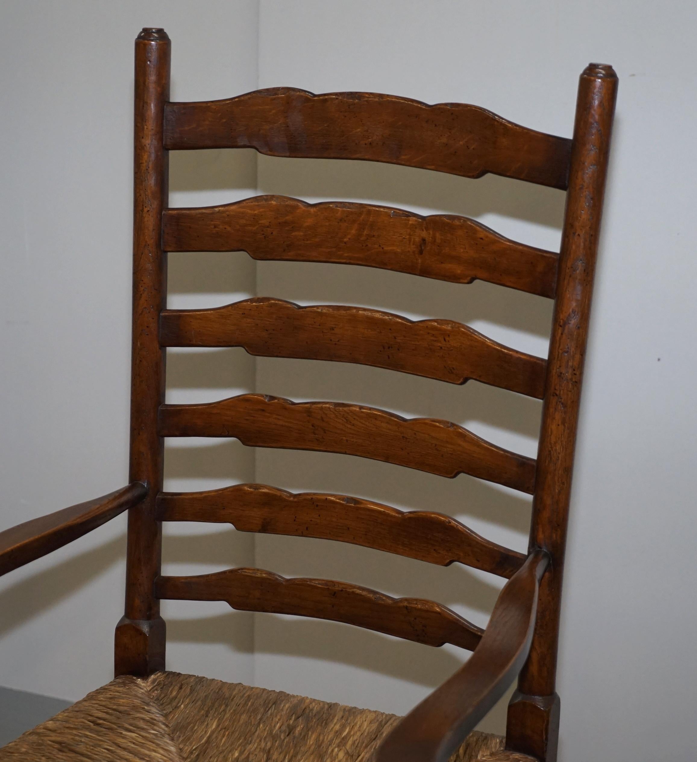 Lovely Suite of Eight circa 1880 Dutch Ladder Back Oak Rush Seat Dining Chairs 8 9