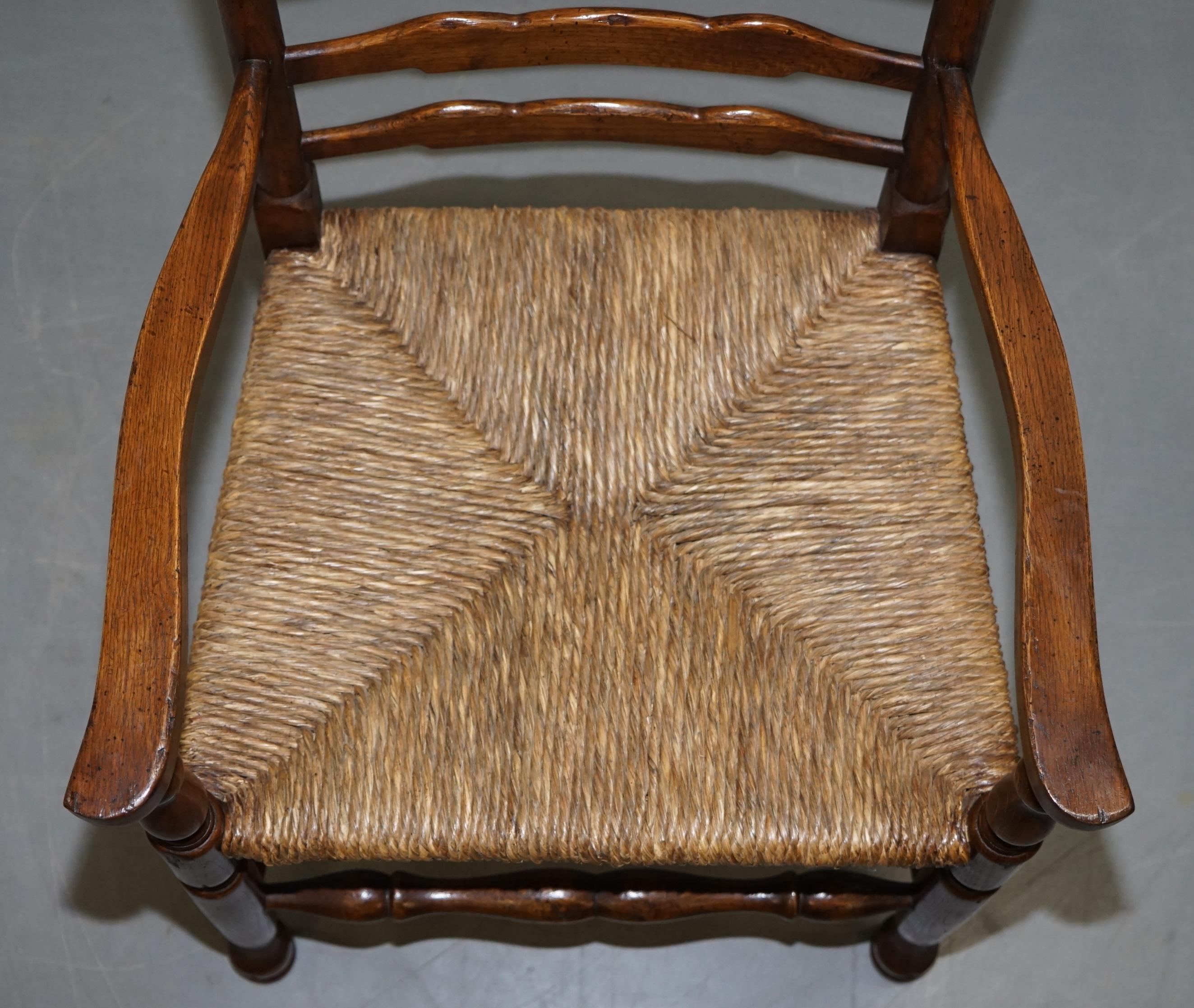 Lovely Suite of Eight circa 1880 Dutch Ladder Back Oak Rush Seat Dining Chairs 8 10