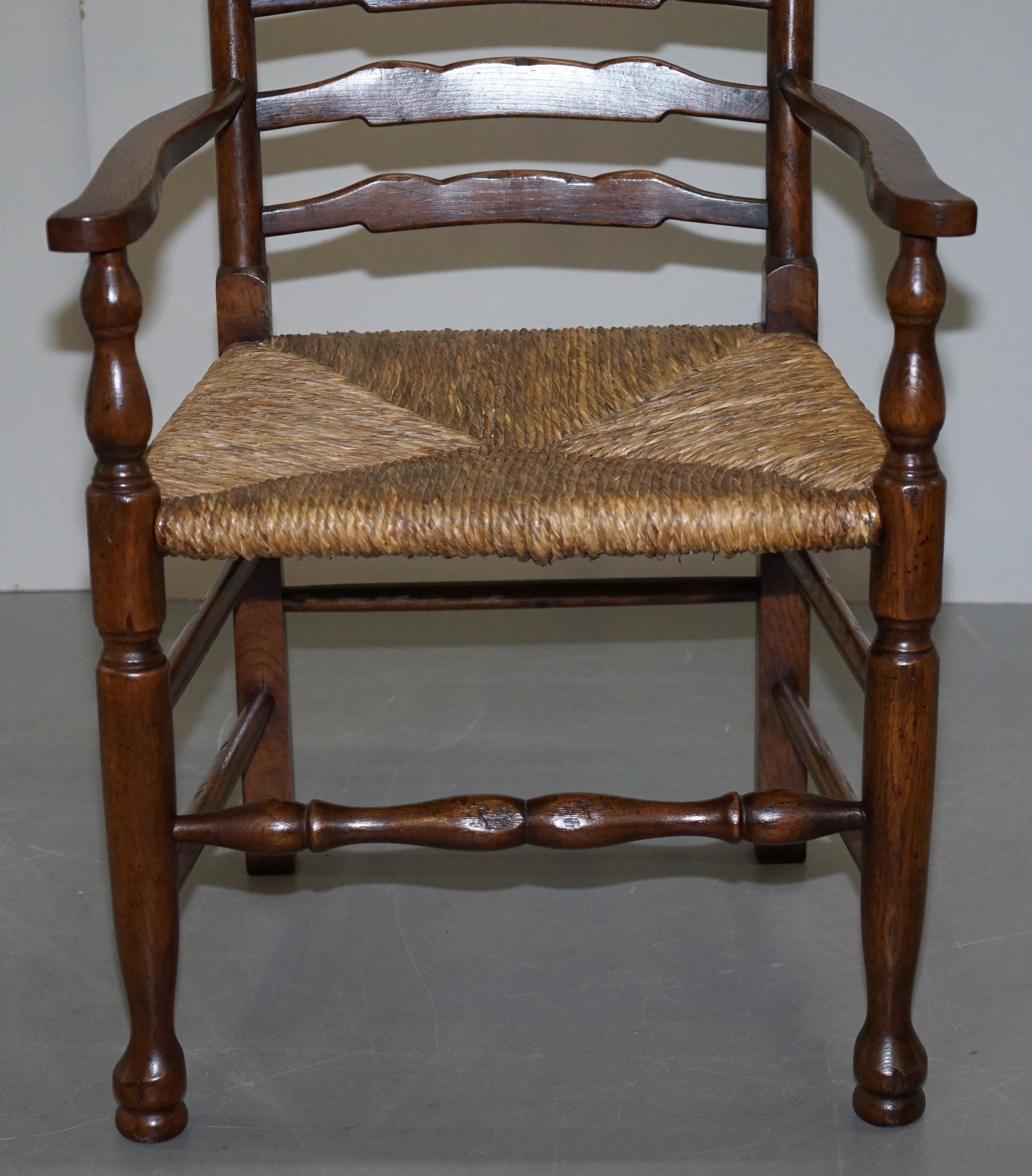 Lovely Suite of Eight circa 1880 Dutch Ladder Back Oak Rush Seat Dining Chairs 8 11