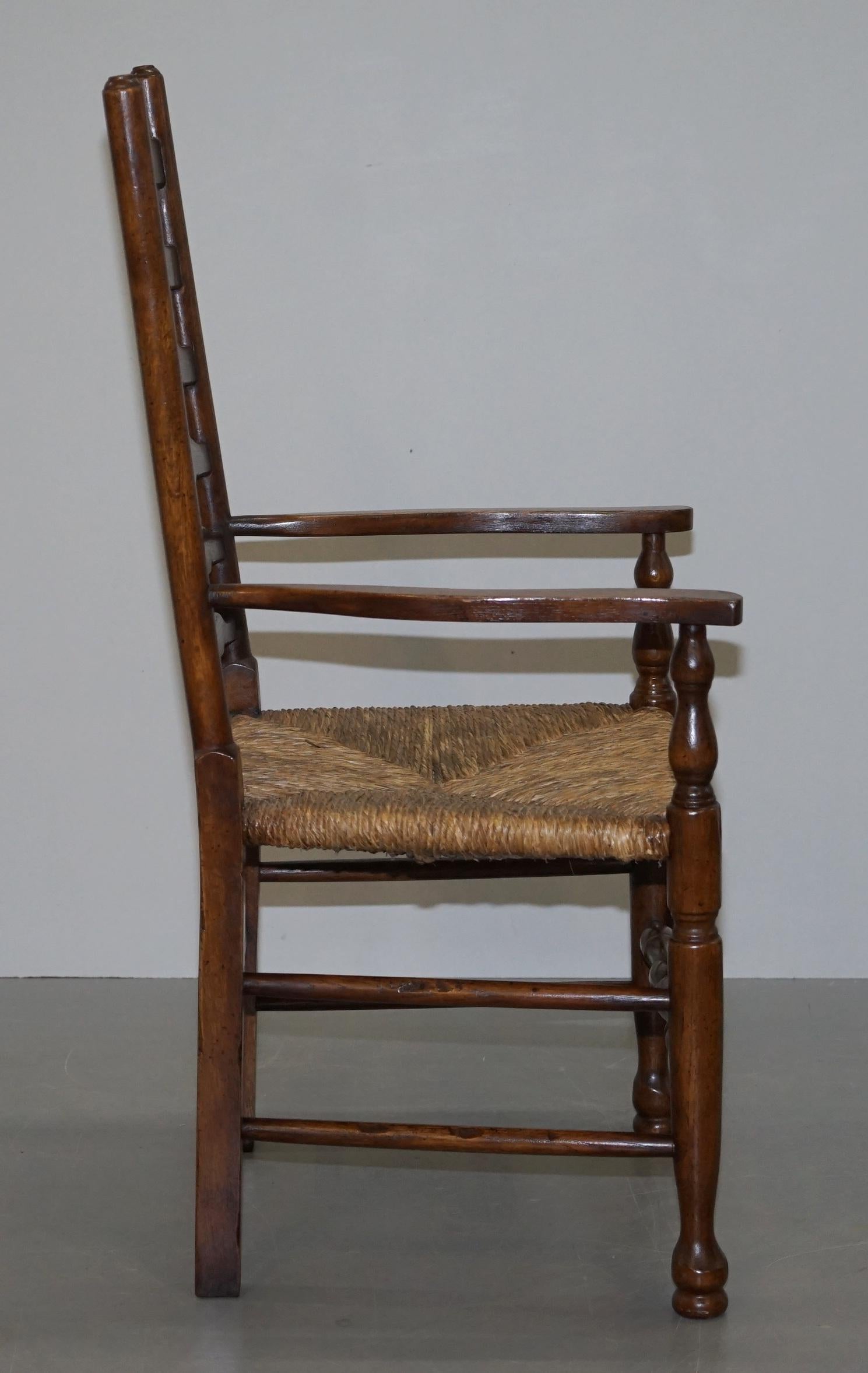 Lovely Suite of Eight circa 1880 Dutch Ladder Back Oak Rush Seat Dining Chairs 8 12