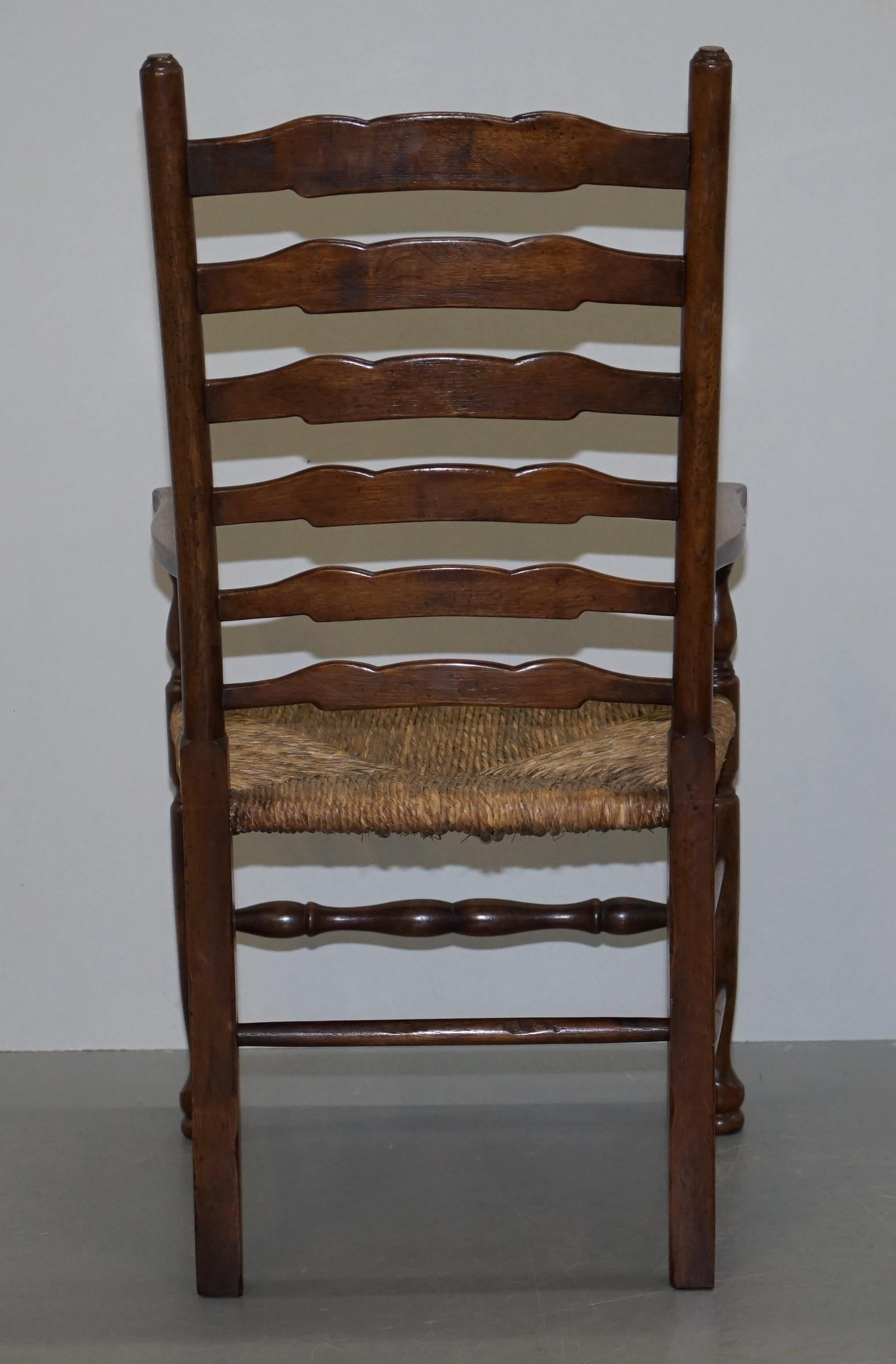 Lovely Suite of Eight circa 1880 Dutch Ladder Back Oak Rush Seat Dining Chairs 8 13