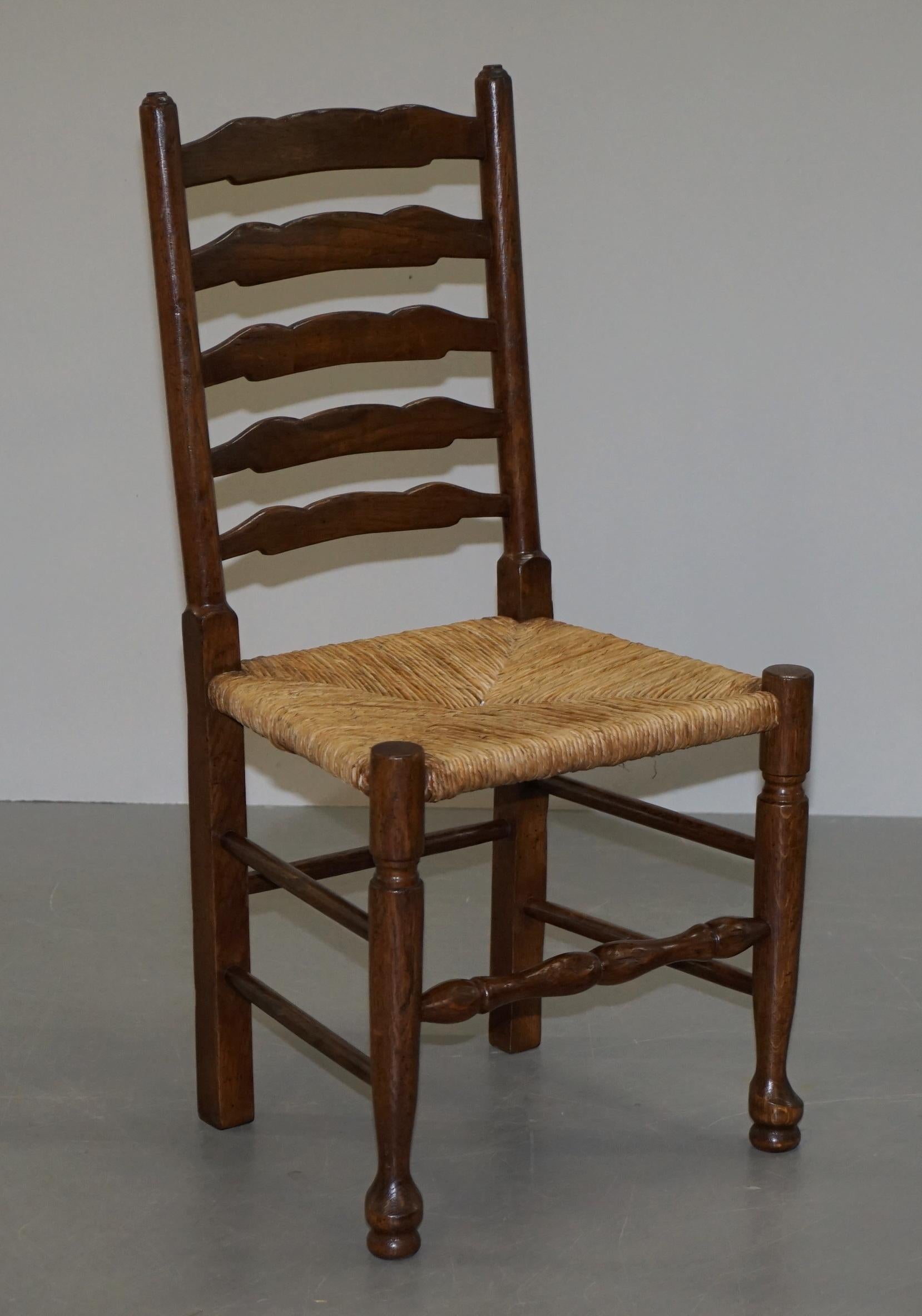 High Victorian Lovely Suite of Eight circa 1880 Dutch Ladder Back Oak Rush Seat Dining Chairs 8