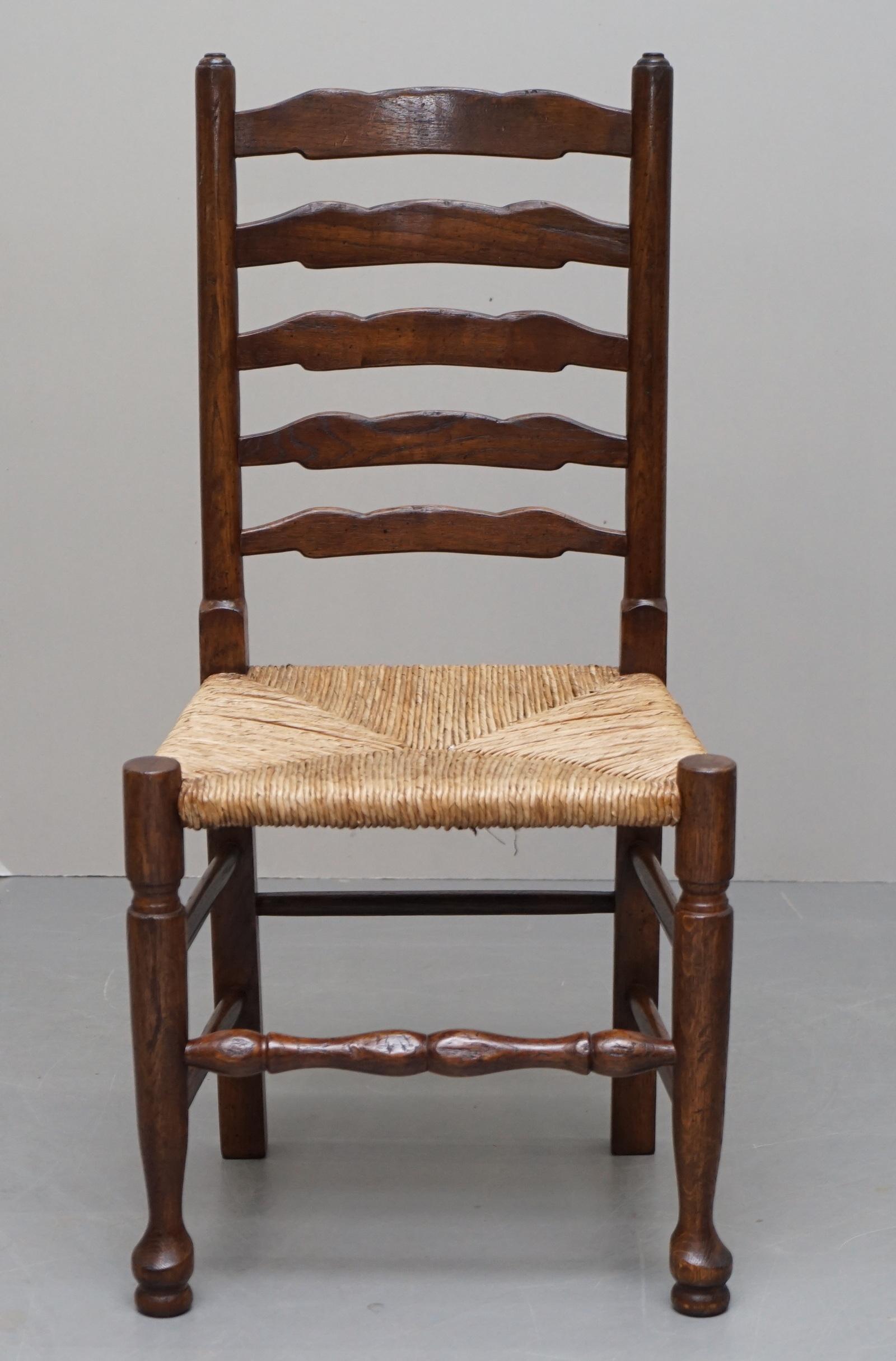 Danish Lovely Suite of Eight circa 1880 Dutch Ladder Back Oak Rush Seat Dining Chairs 8