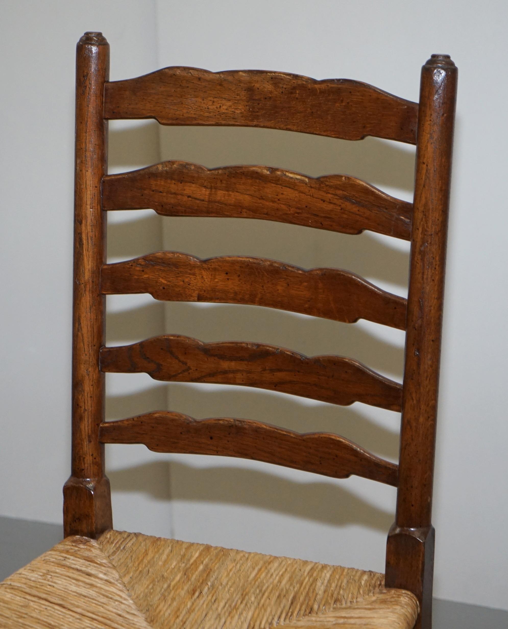 Hand-Crafted Lovely Suite of Eight circa 1880 Dutch Ladder Back Oak Rush Seat Dining Chairs 8