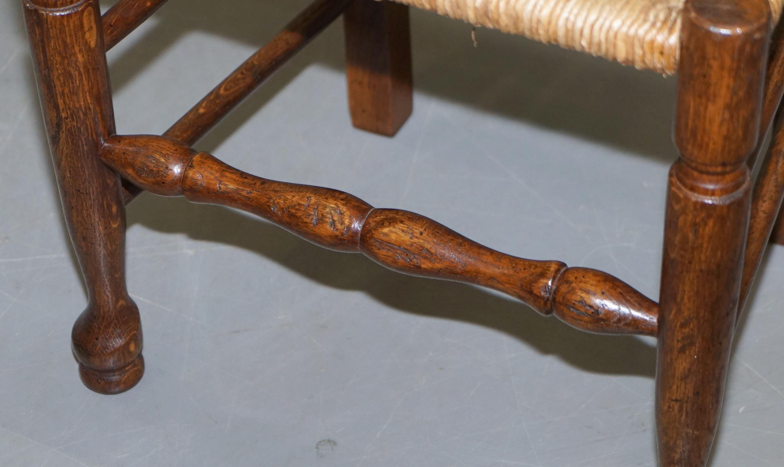 Lovely Suite of Eight circa 1880 Dutch Ladder Back Oak Rush Seat Dining Chairs 8 2