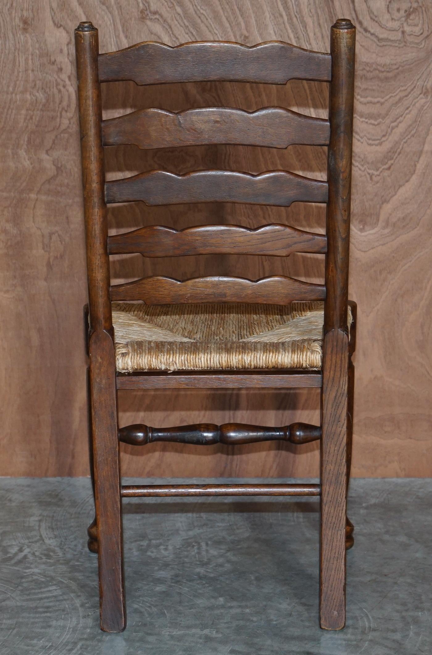 Lovely Suite of Six Antique Dutch Ladder Back Oak Rush Seat Dining Chairs 6 5