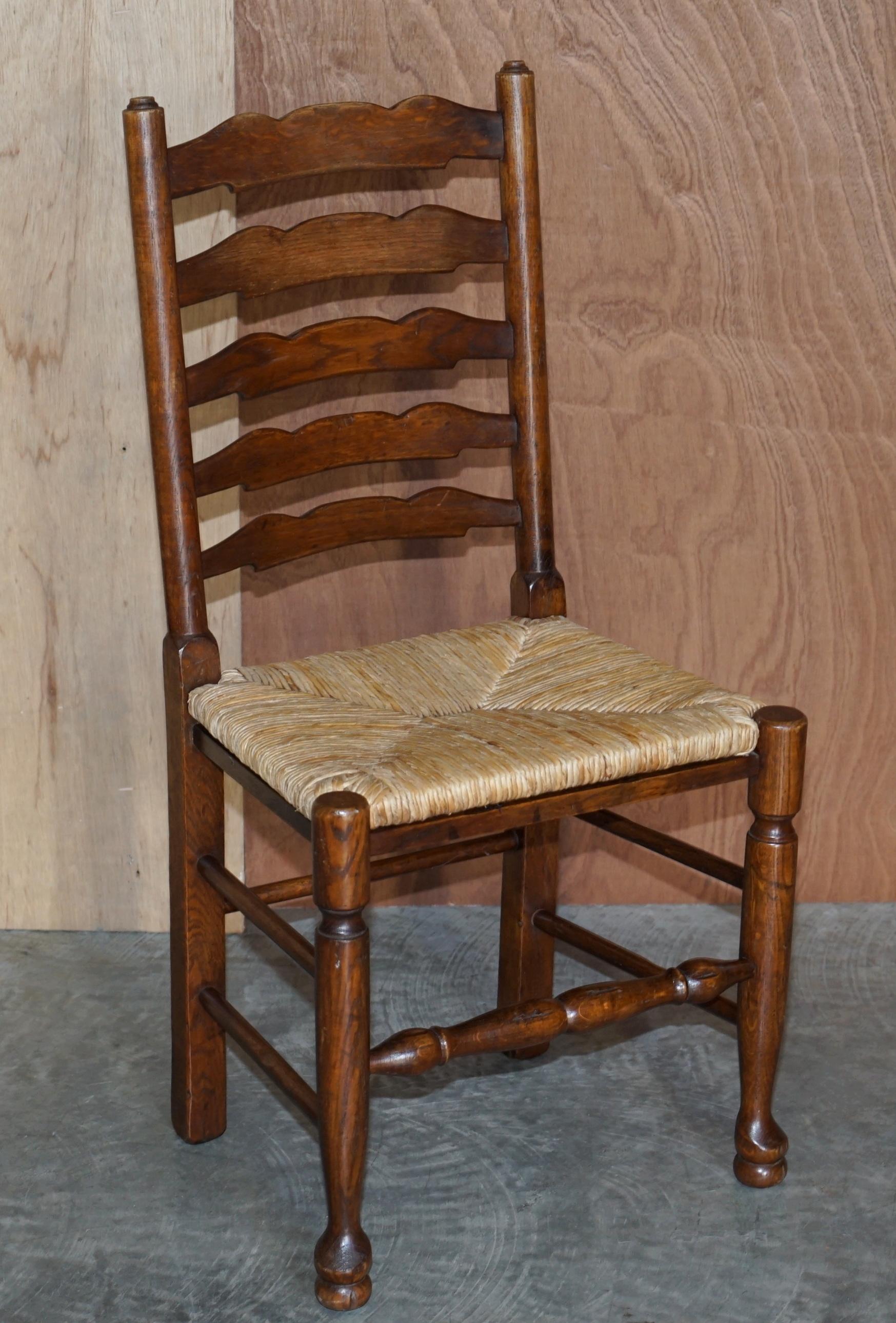 Lovely Suite of Six Antique Dutch Ladder Back Oak Rush Seat Dining Chairs 6 7