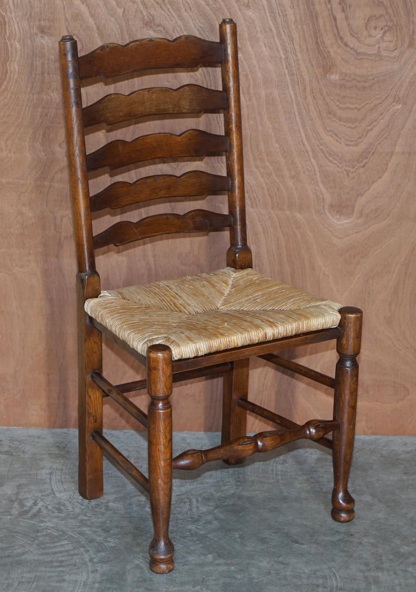 Lovely Suite of Six Antique Dutch Ladder Back Oak Rush Seat Dining Chairs 6 9
