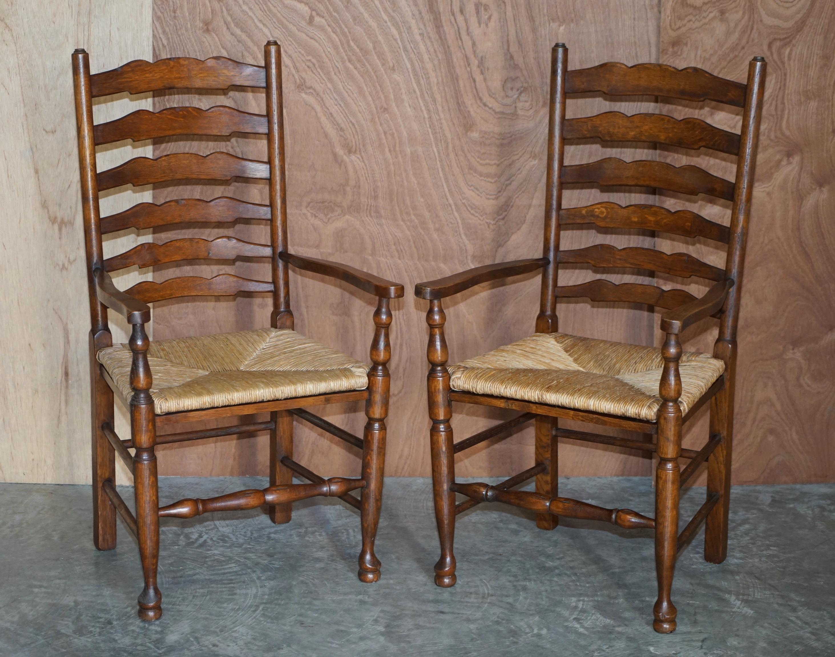 Lovely Suite of Six Antique Dutch Ladder Back Oak Rush Seat Dining Chairs 6 10