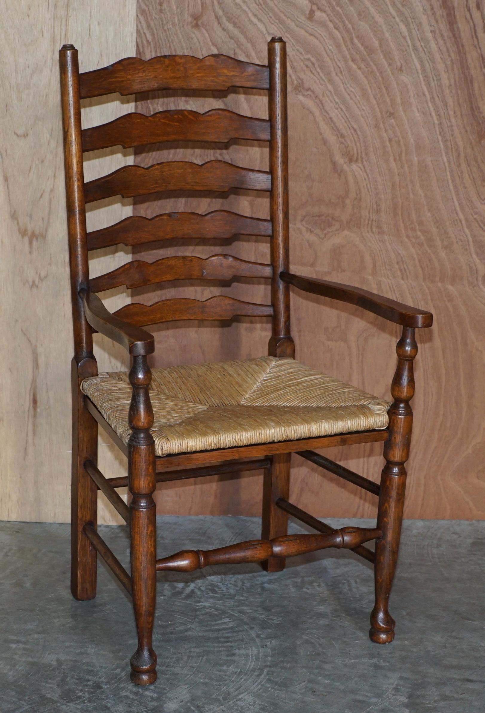 Lovely Suite of Six Antique Dutch Ladder Back Oak Rush Seat Dining Chairs 6 11