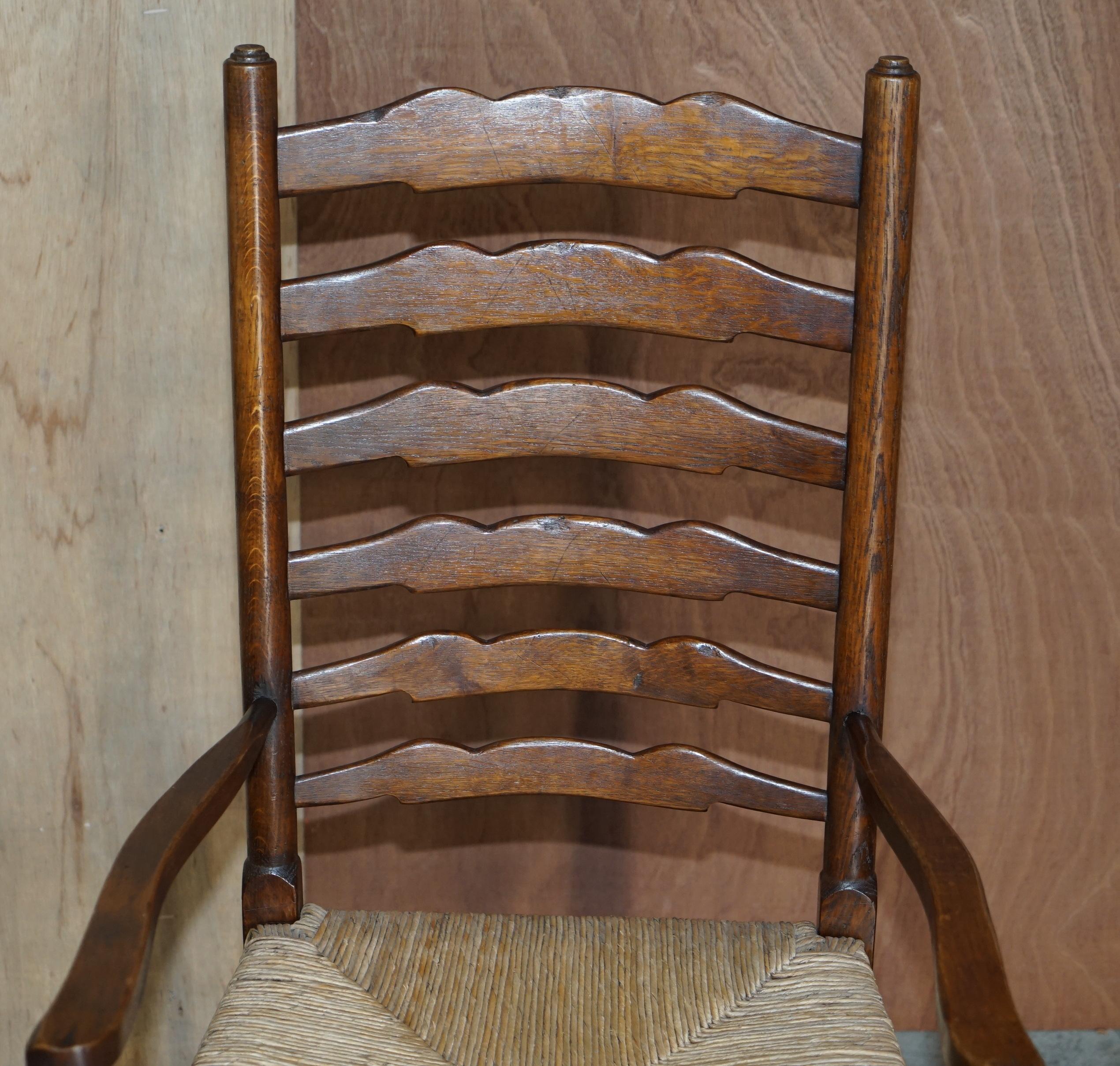 Lovely Suite of Six Antique Dutch Ladder Back Oak Rush Seat Dining Chairs 6 12