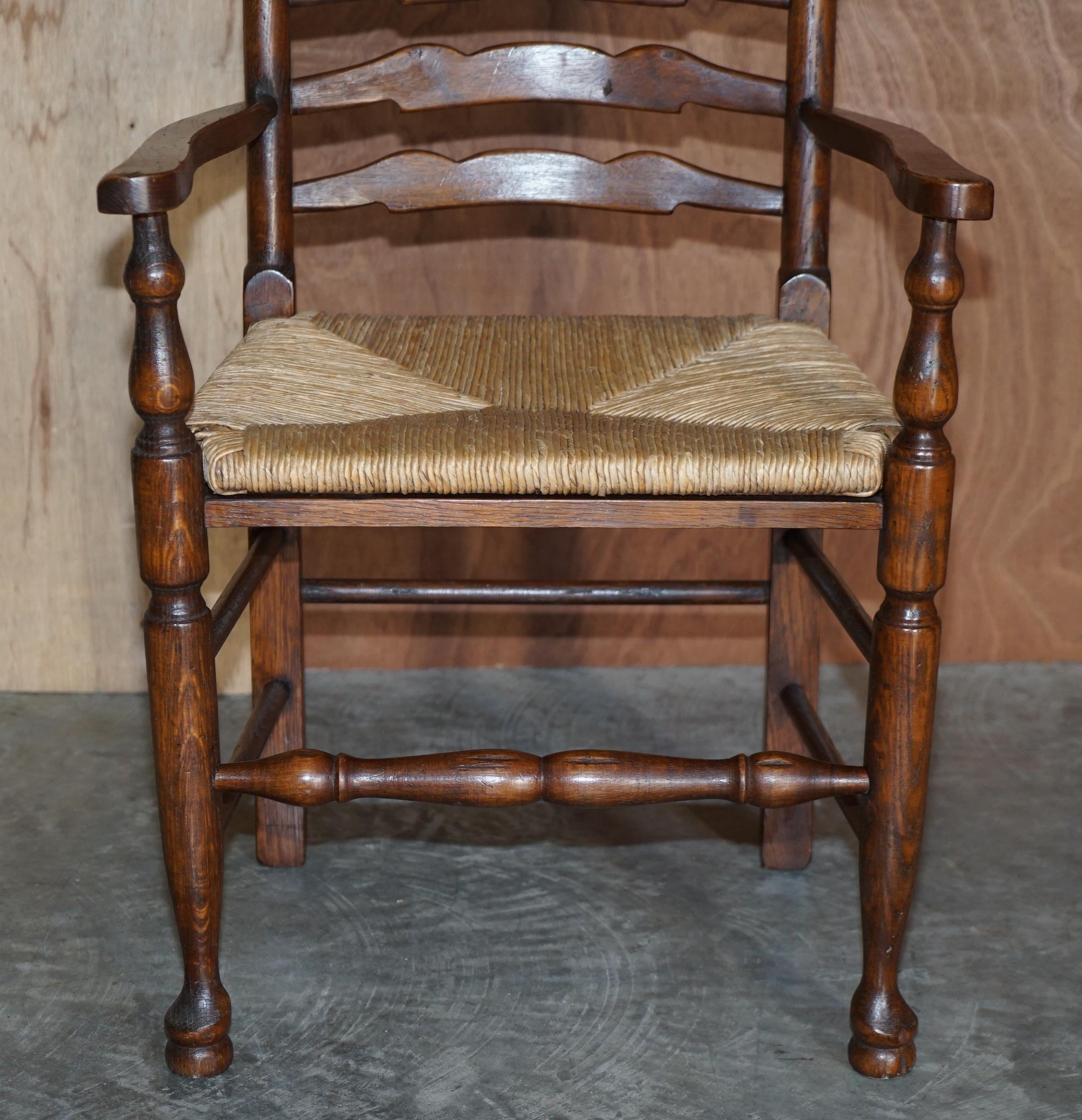 Lovely Suite of Six Antique Dutch Ladder Back Oak Rush Seat Dining Chairs 6 14