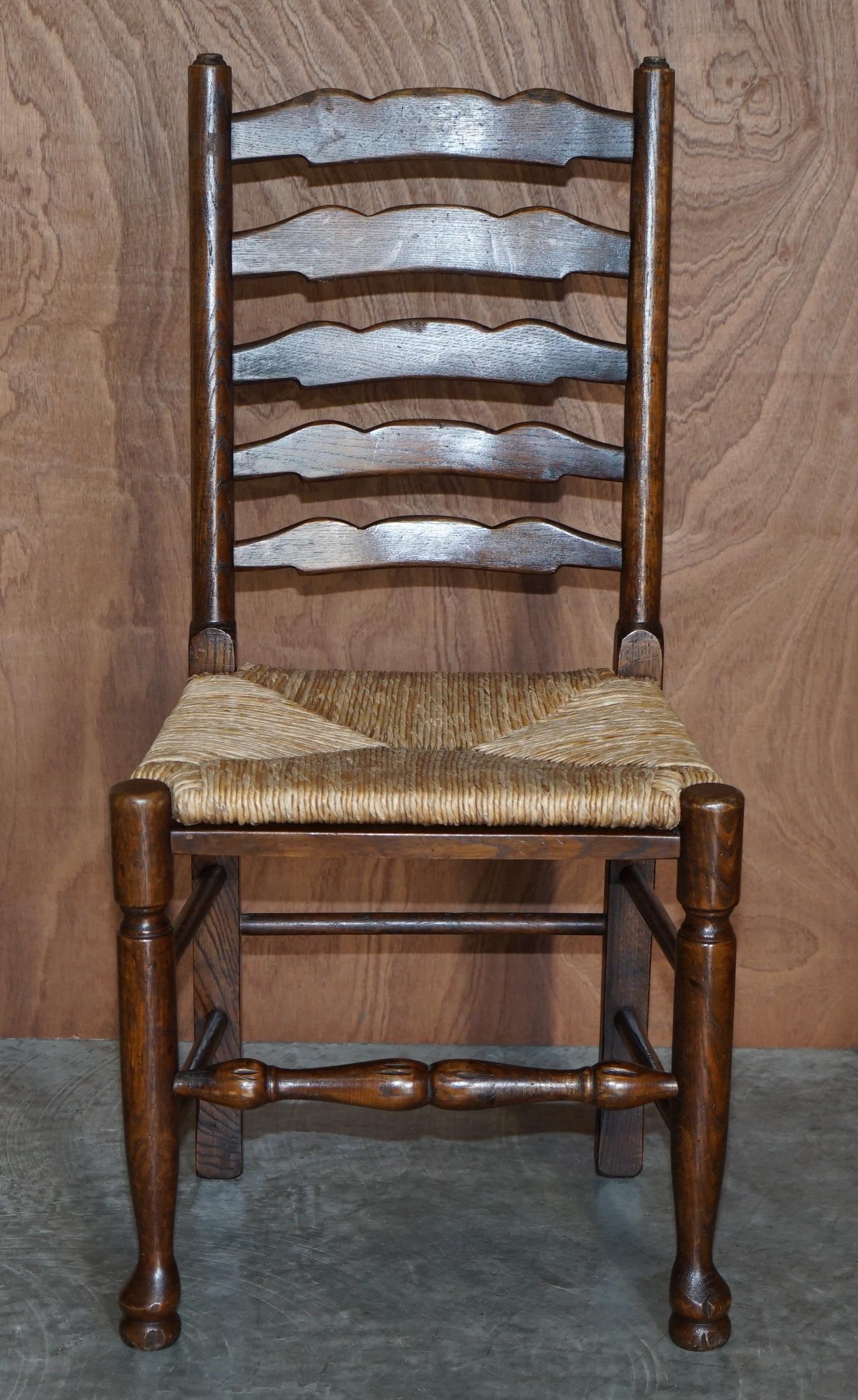 Edwardian Lovely Suite of Six Antique Dutch Ladder Back Oak Rush Seat Dining Chairs 6