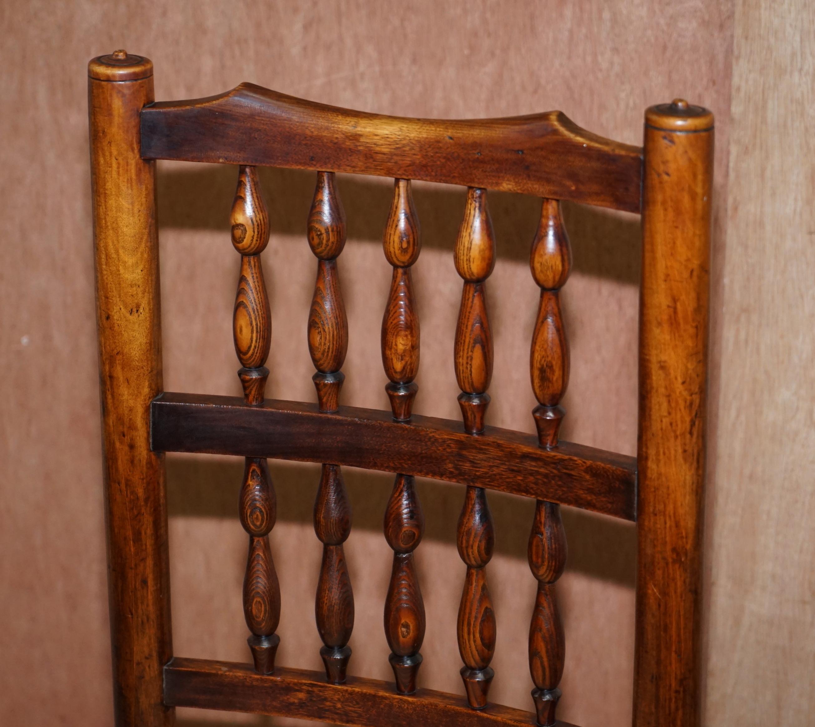 Lovely Suite of Eight circa 1860 Dutch Ladder Back Elm Rush Seat Dining Chairs 11
